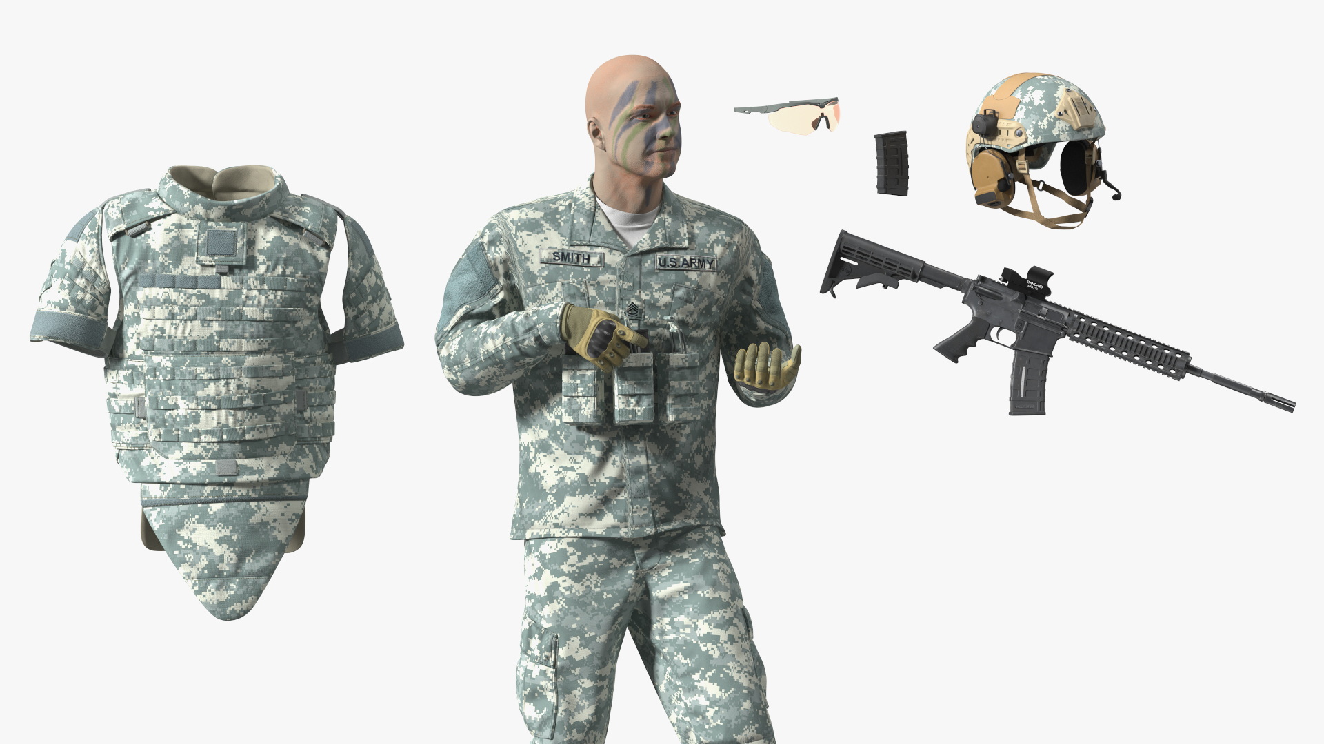 3D Soldier in Grey Tactical Gear Rigged