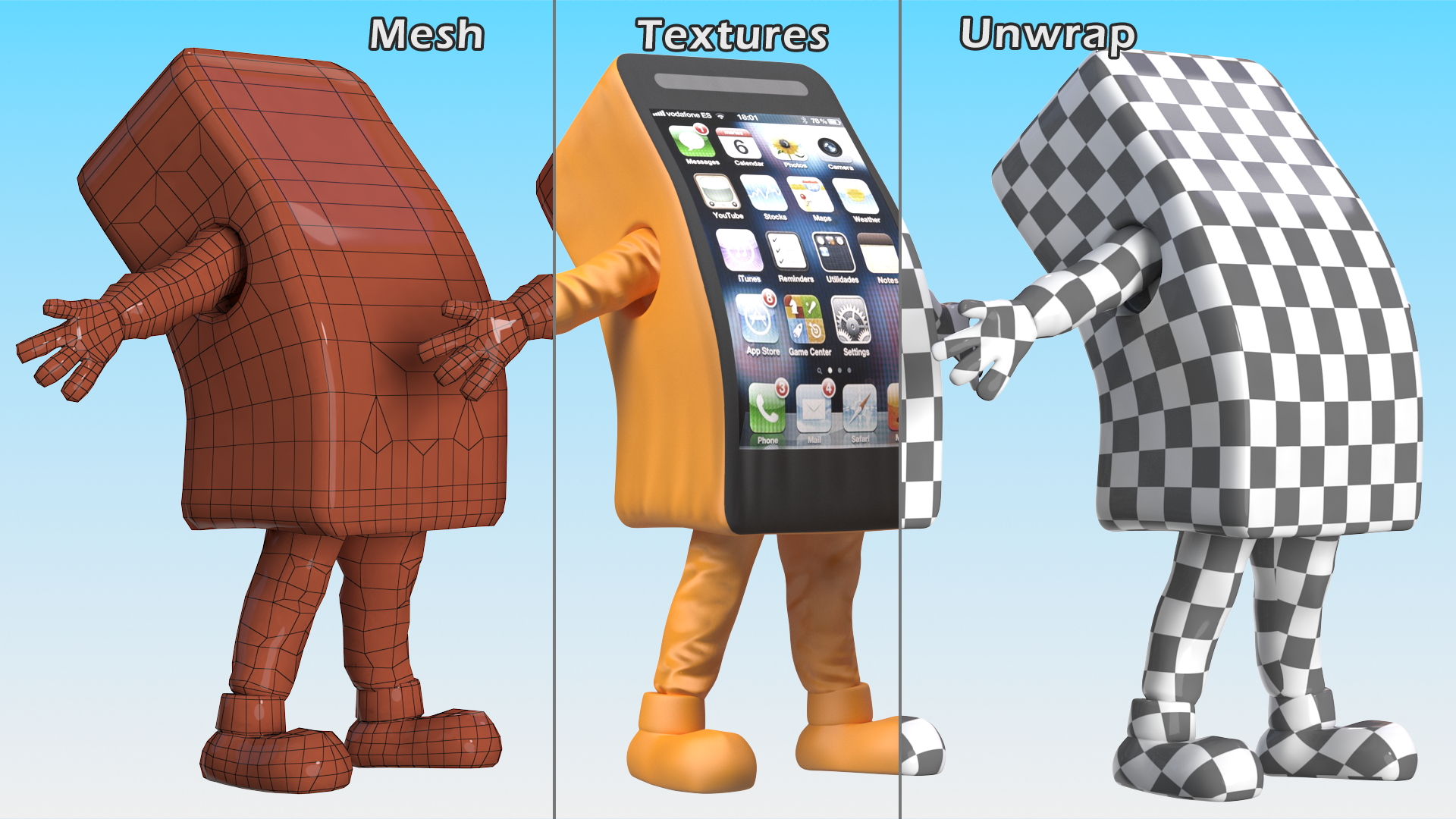 3D Orange IPhone Mascot Happy Pose