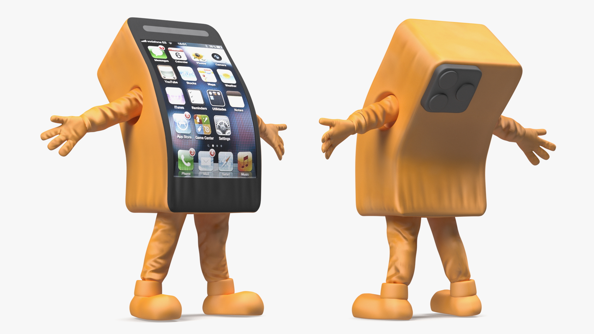 3D Orange IPhone Mascot Happy Pose