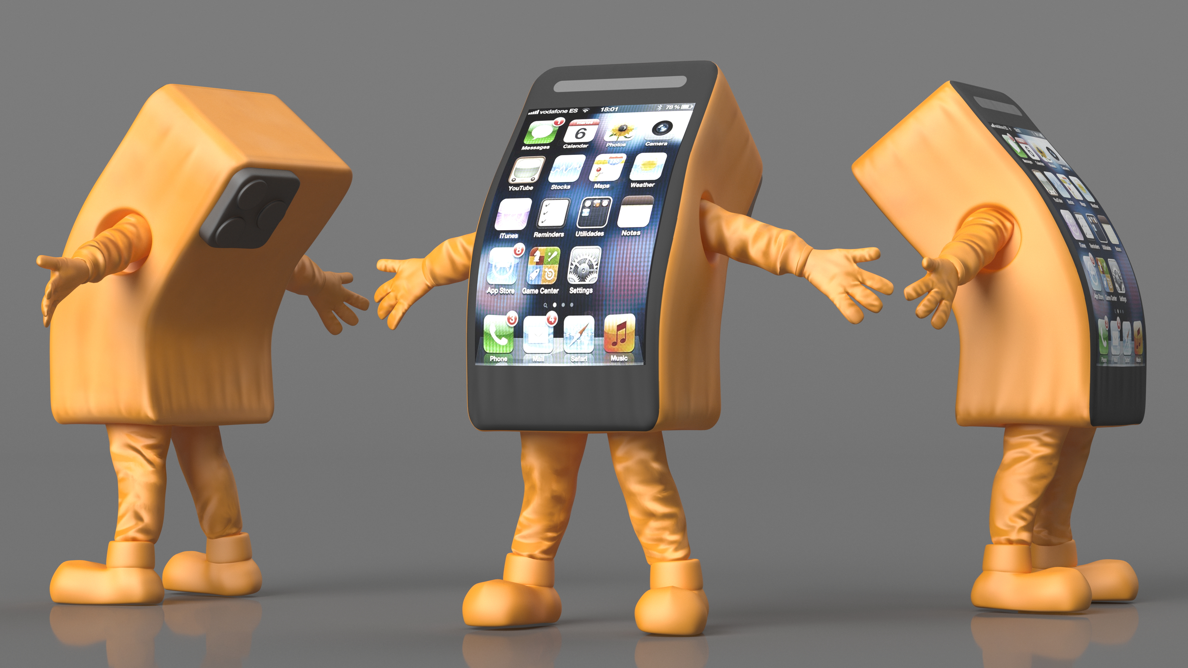 3D Orange IPhone Mascot Happy Pose