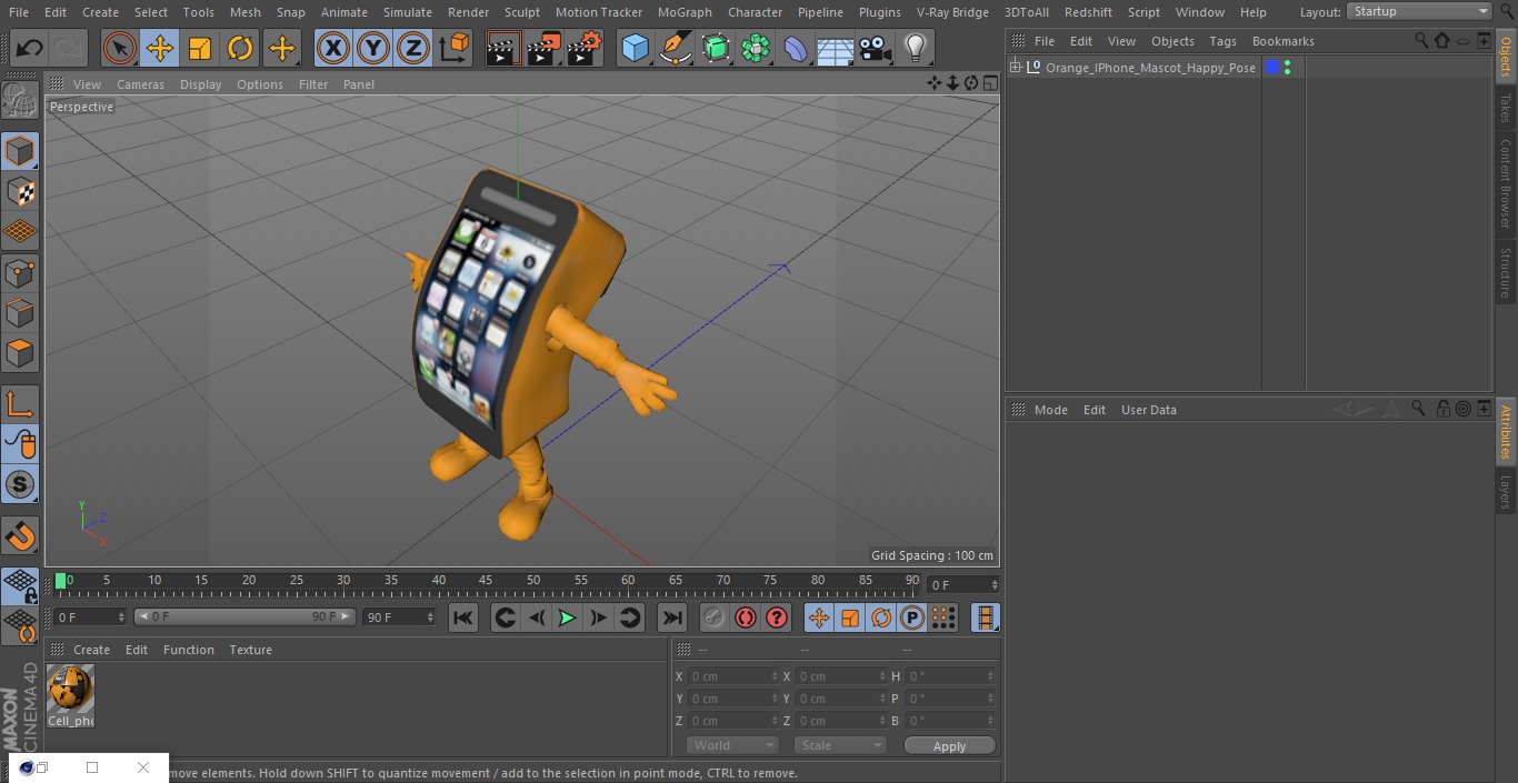 3D Orange IPhone Mascot Happy Pose