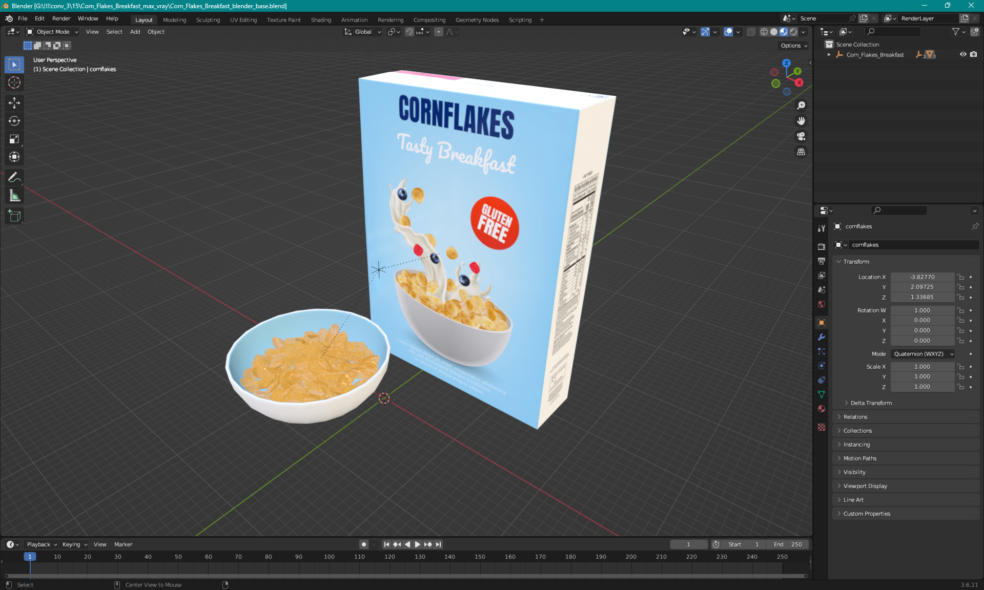 3D Corn Flakes Breakfast