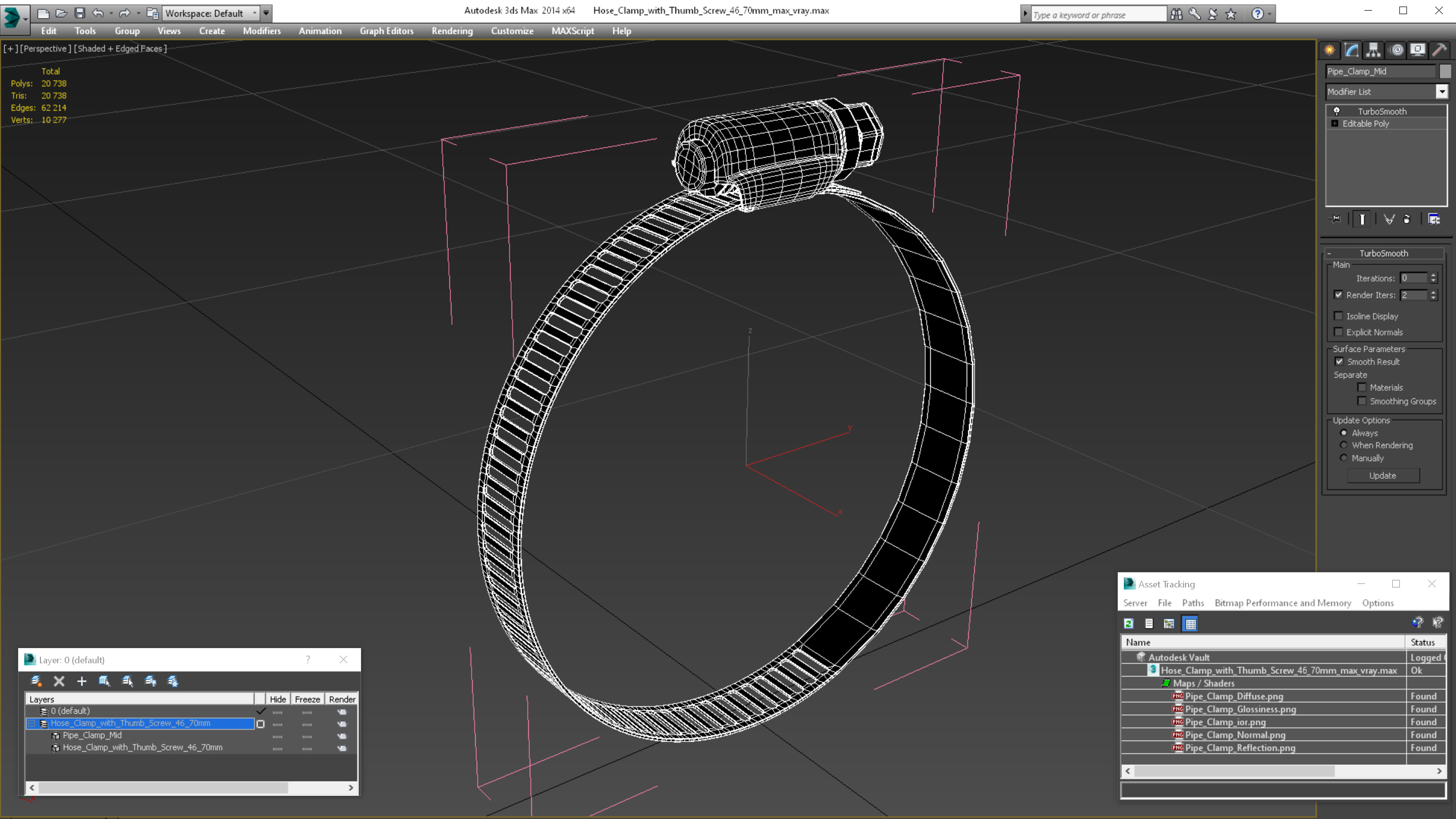 3D model Hose Clamp with Thumb Screw 46 70mm