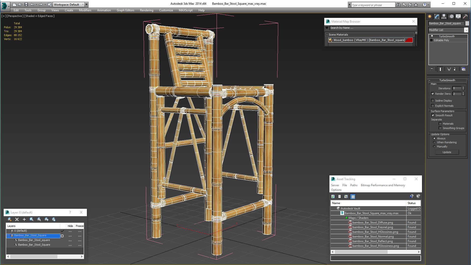 3D Bamboo Bar Stool Square model