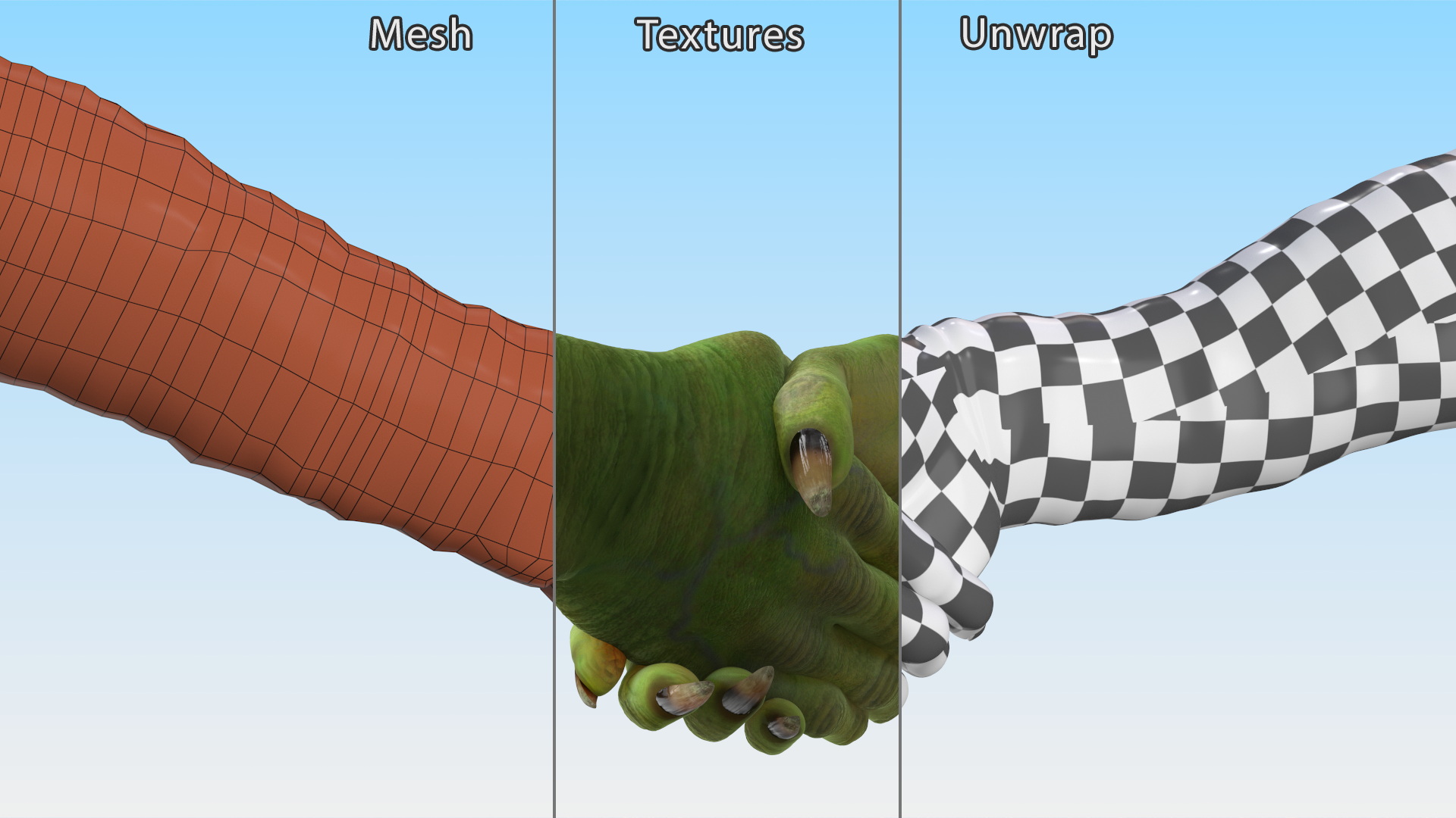 3D Handshake Green Goblin Hands model