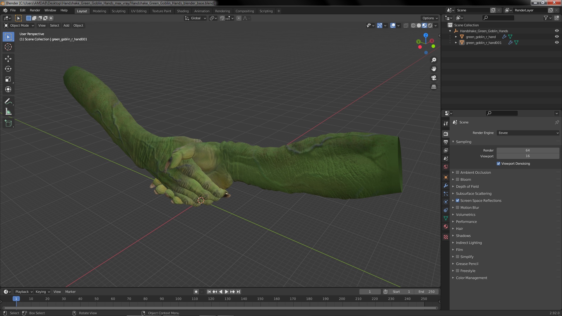 3D Handshake Green Goblin Hands model