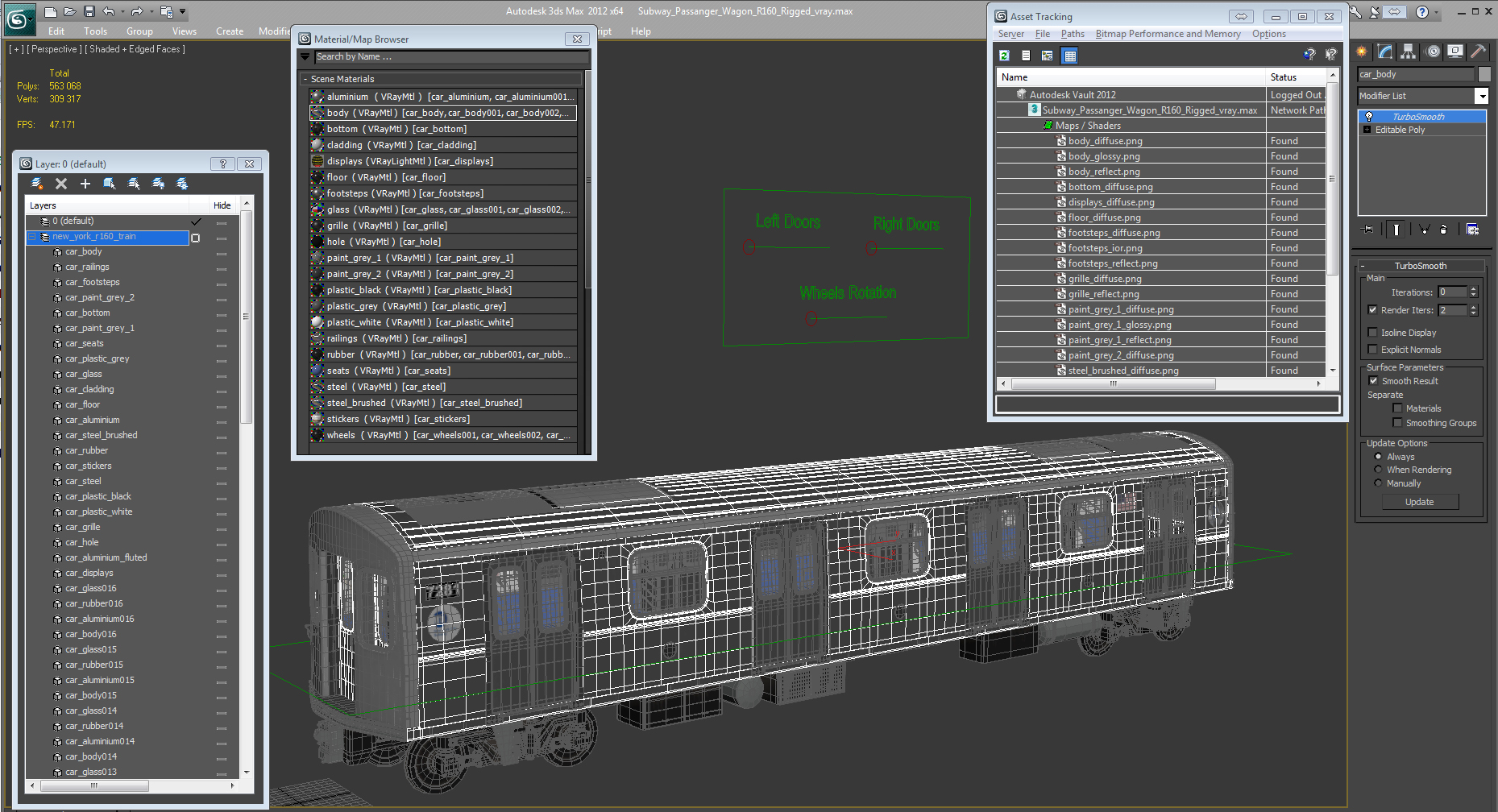 Subway Passanger Wagon R160 Rigged 3D model