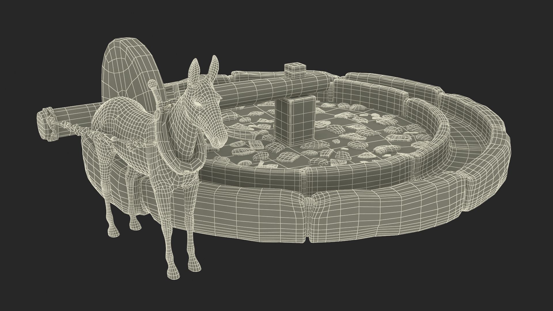 3D Village Priest Mule Powered Mill Stone model