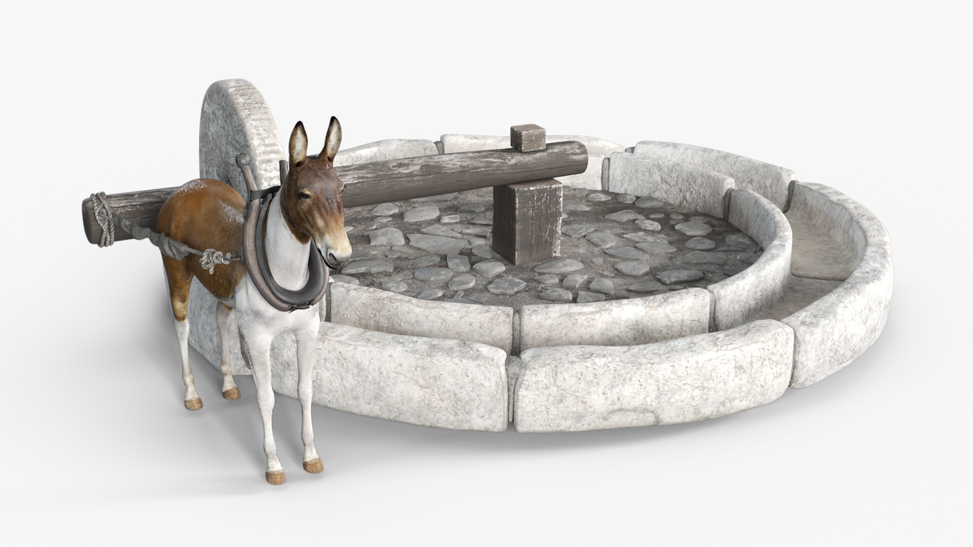 3D Village Priest Mule Powered Mill Stone model