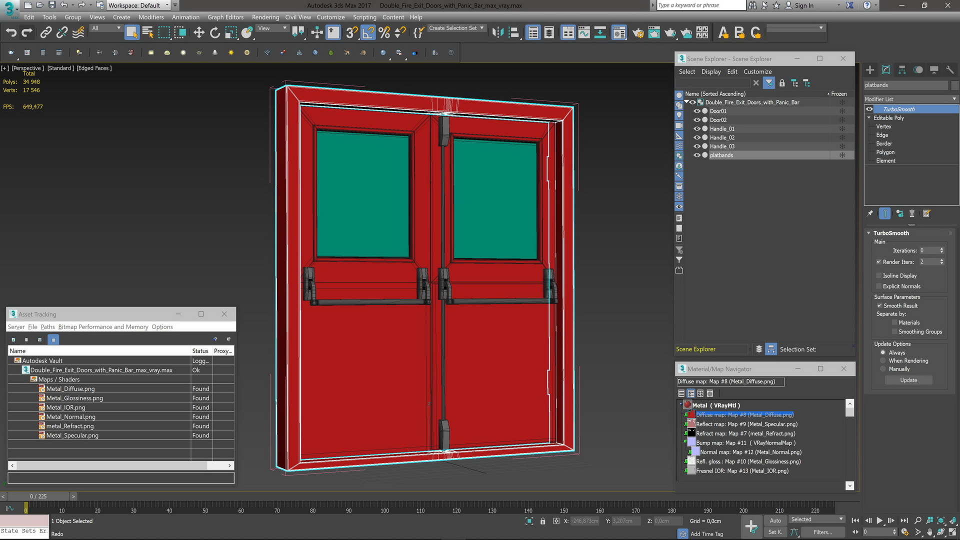 Double Fire Exit Doors with Panic Bar 3D