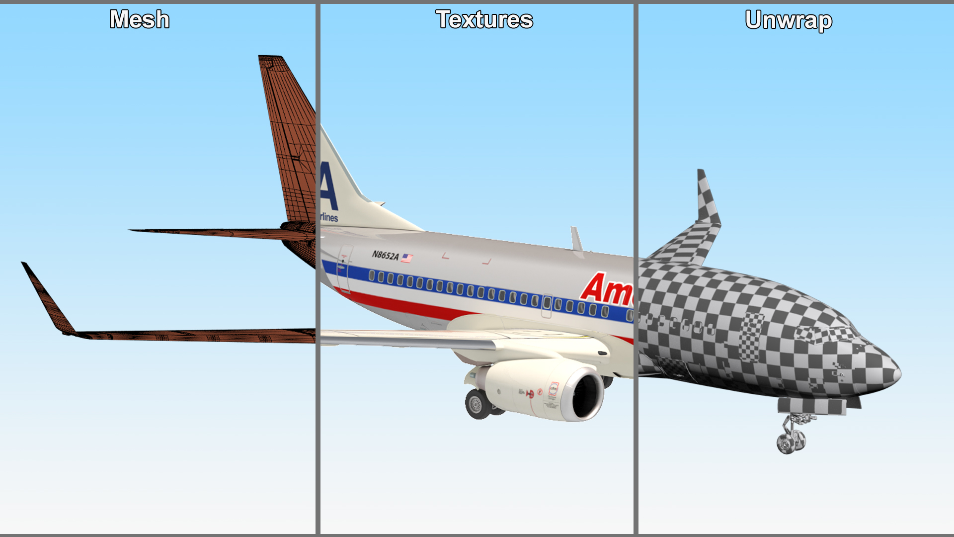 3D American Airlines Boeing 737-600 with Interior Rigged model