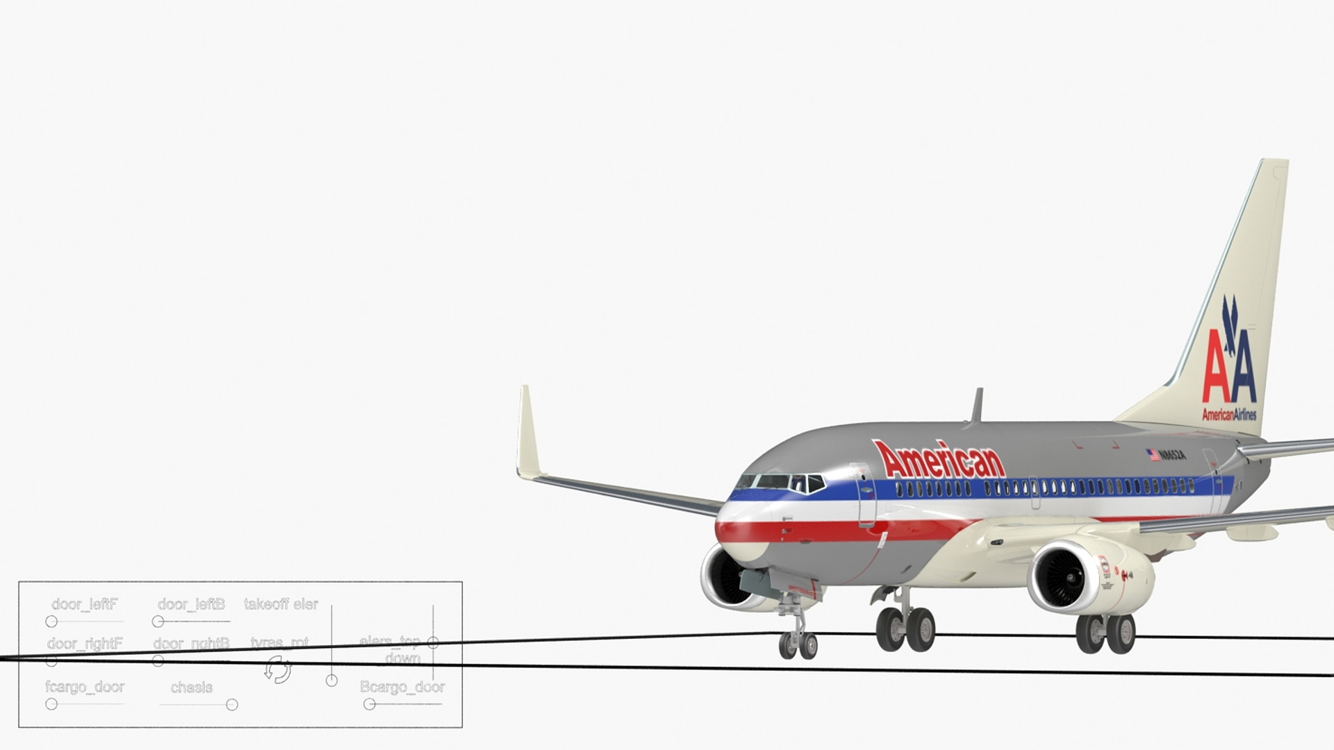 3D American Airlines Boeing 737-600 with Interior Rigged model