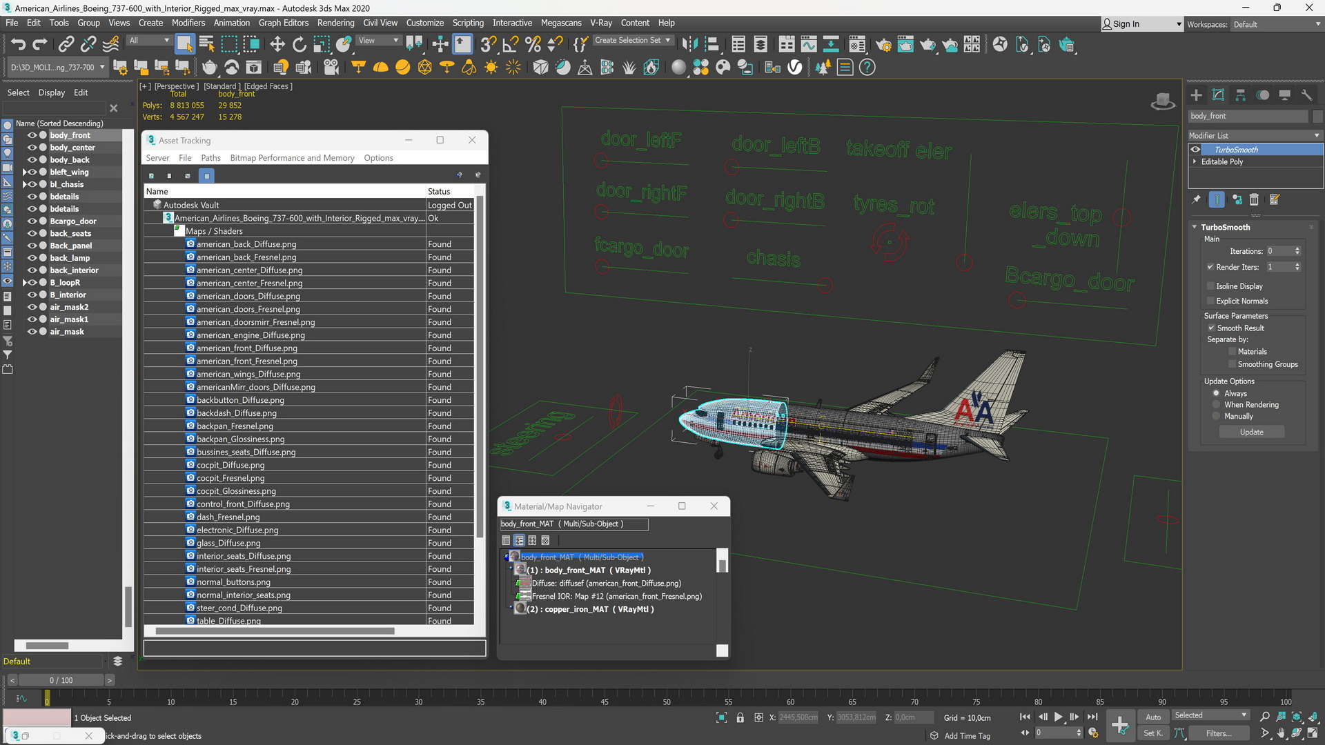 3D American Airlines Boeing 737-600 with Interior Rigged model