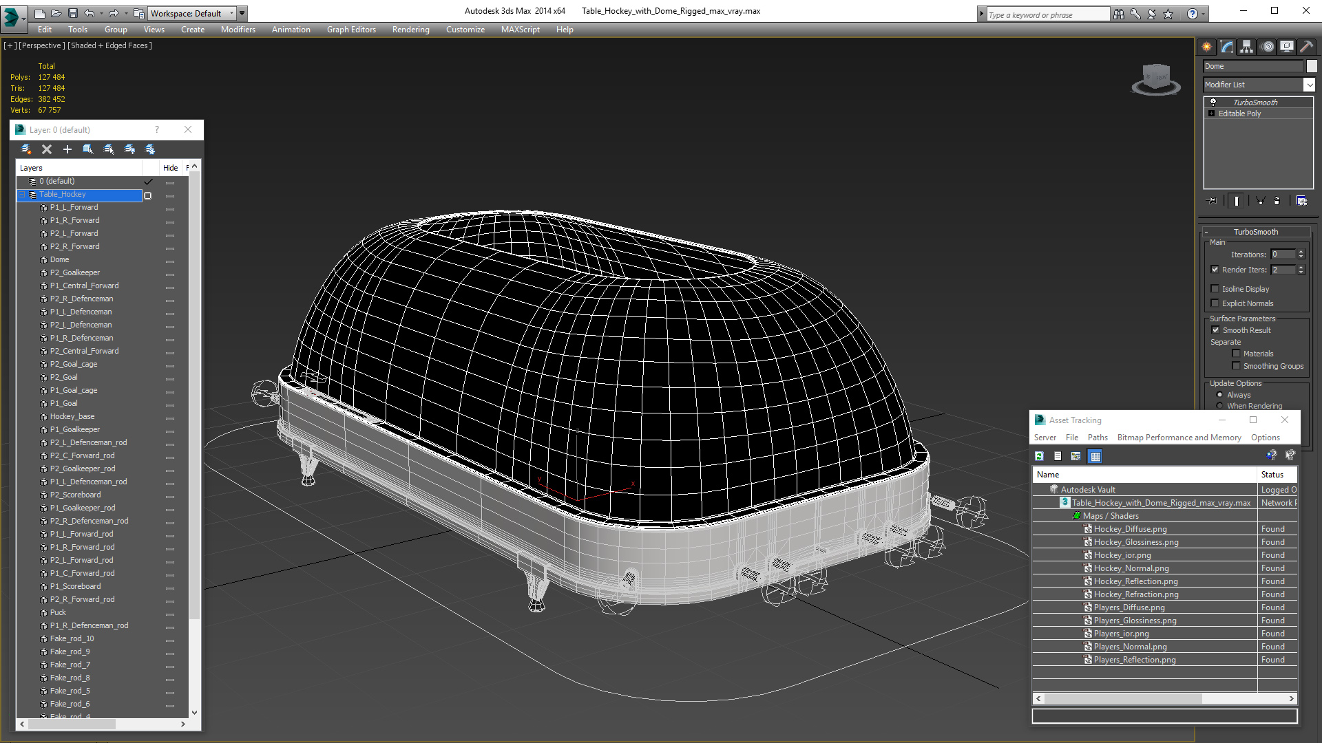 Table Hockey with Dome Rigged 3D model