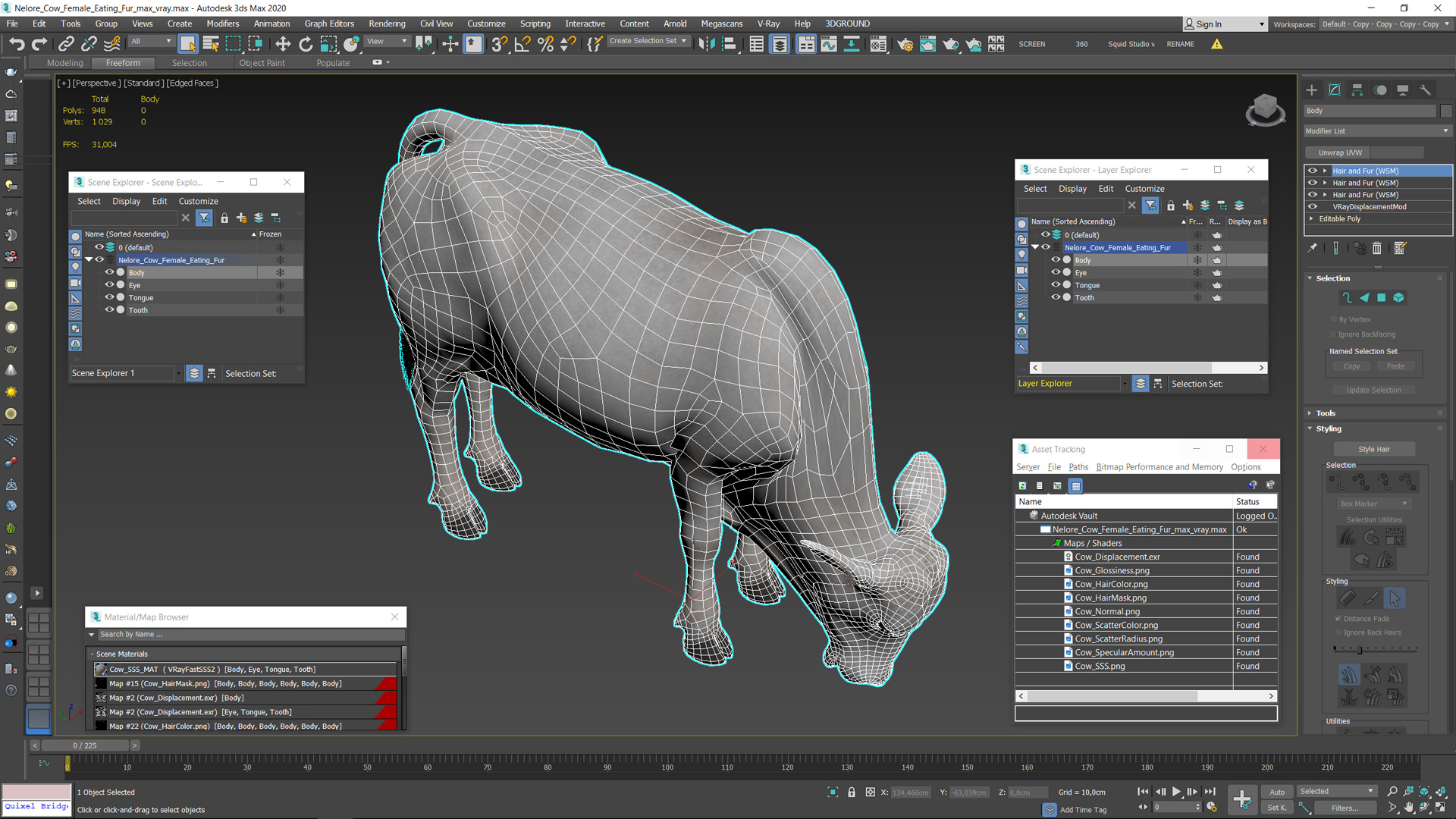 3D Nelore Cow Female Eating Fur model