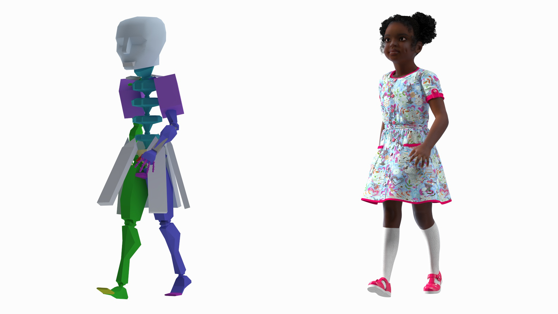 Everyday Style Black Girl Child Rigged for Maya 3D