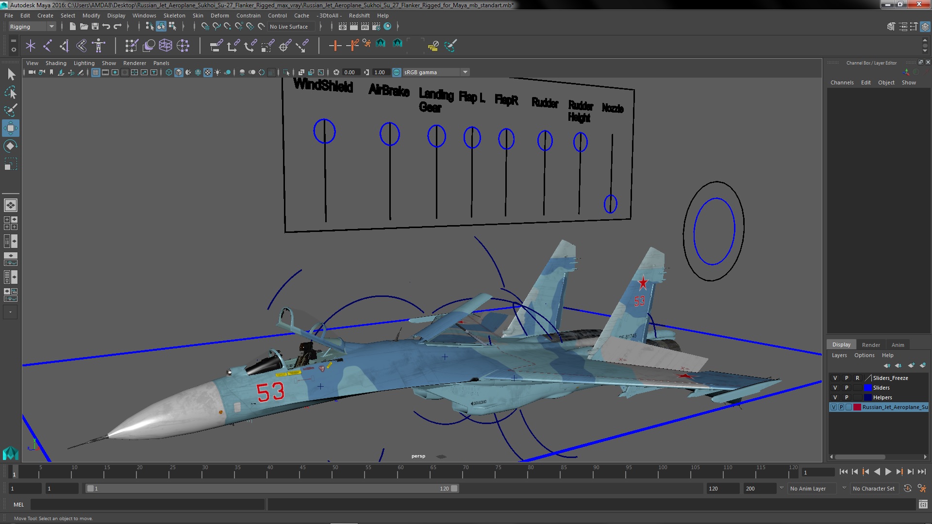 3D Russian Jet Aeroplane Sukhoi Su-27 Flanker Rigged for Maya model