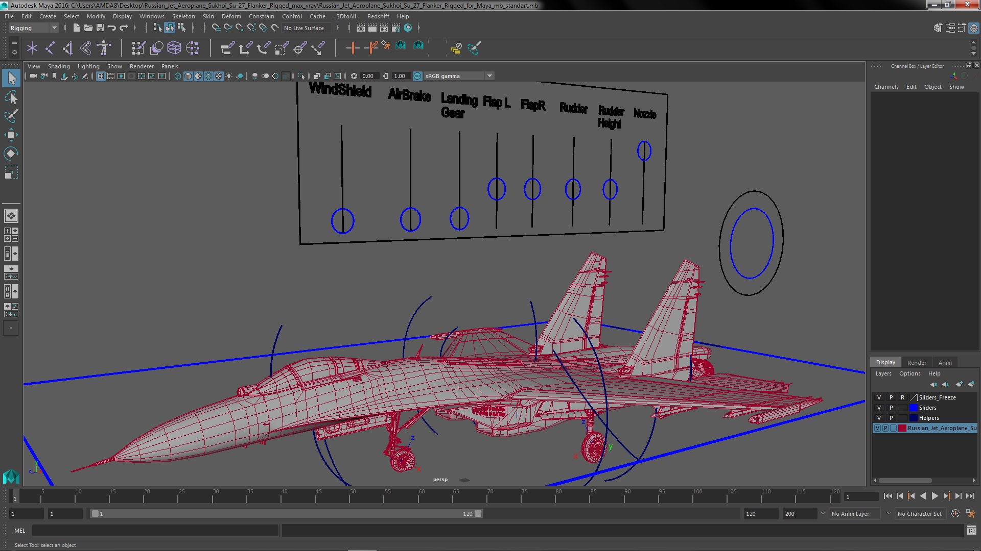 3D Russian Jet Aeroplane Sukhoi Su-27 Flanker Rigged for Maya model