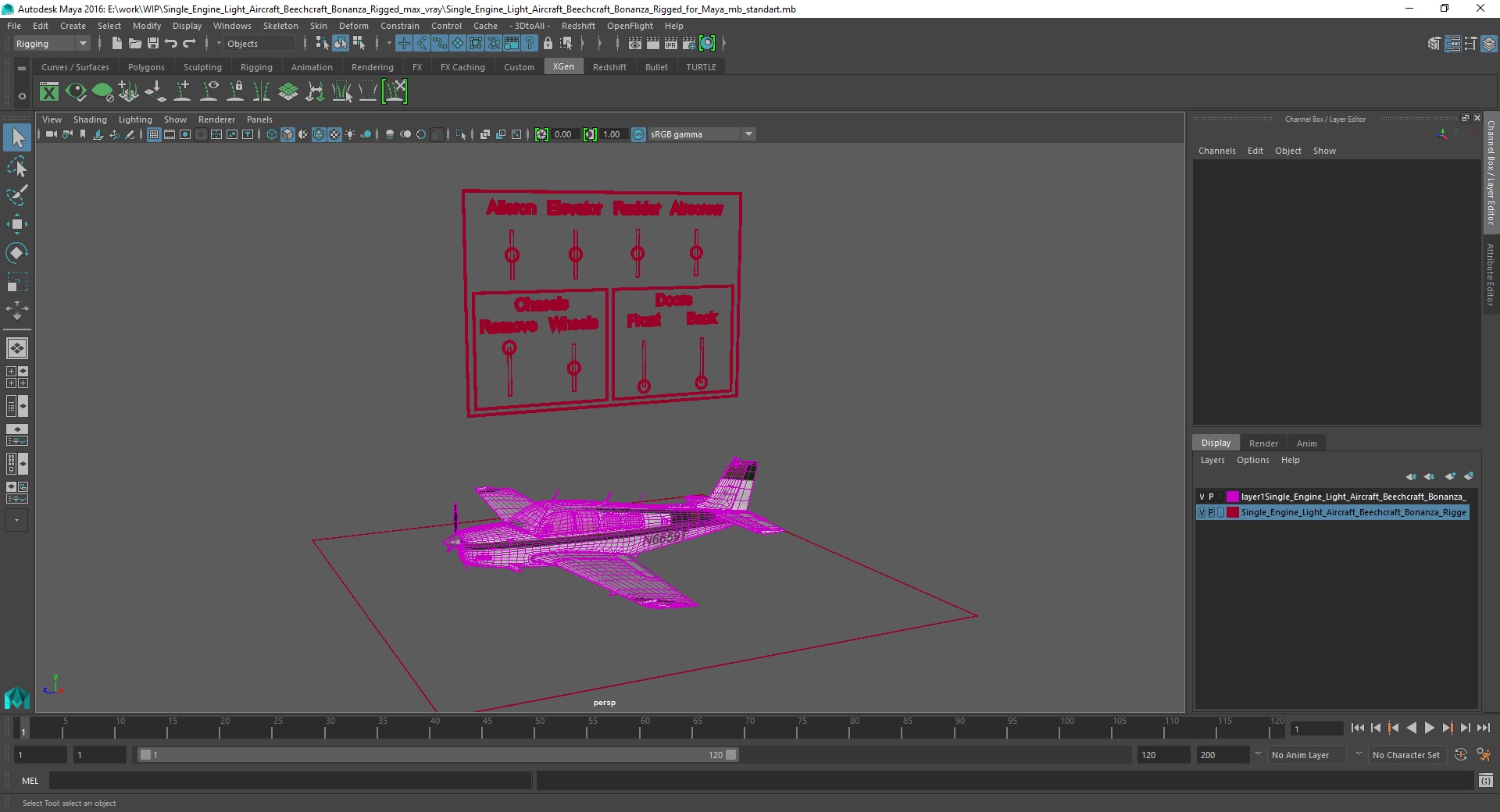 3D Single Engine Light Aircraft Beechcraft Bonanza Rigged for Maya model