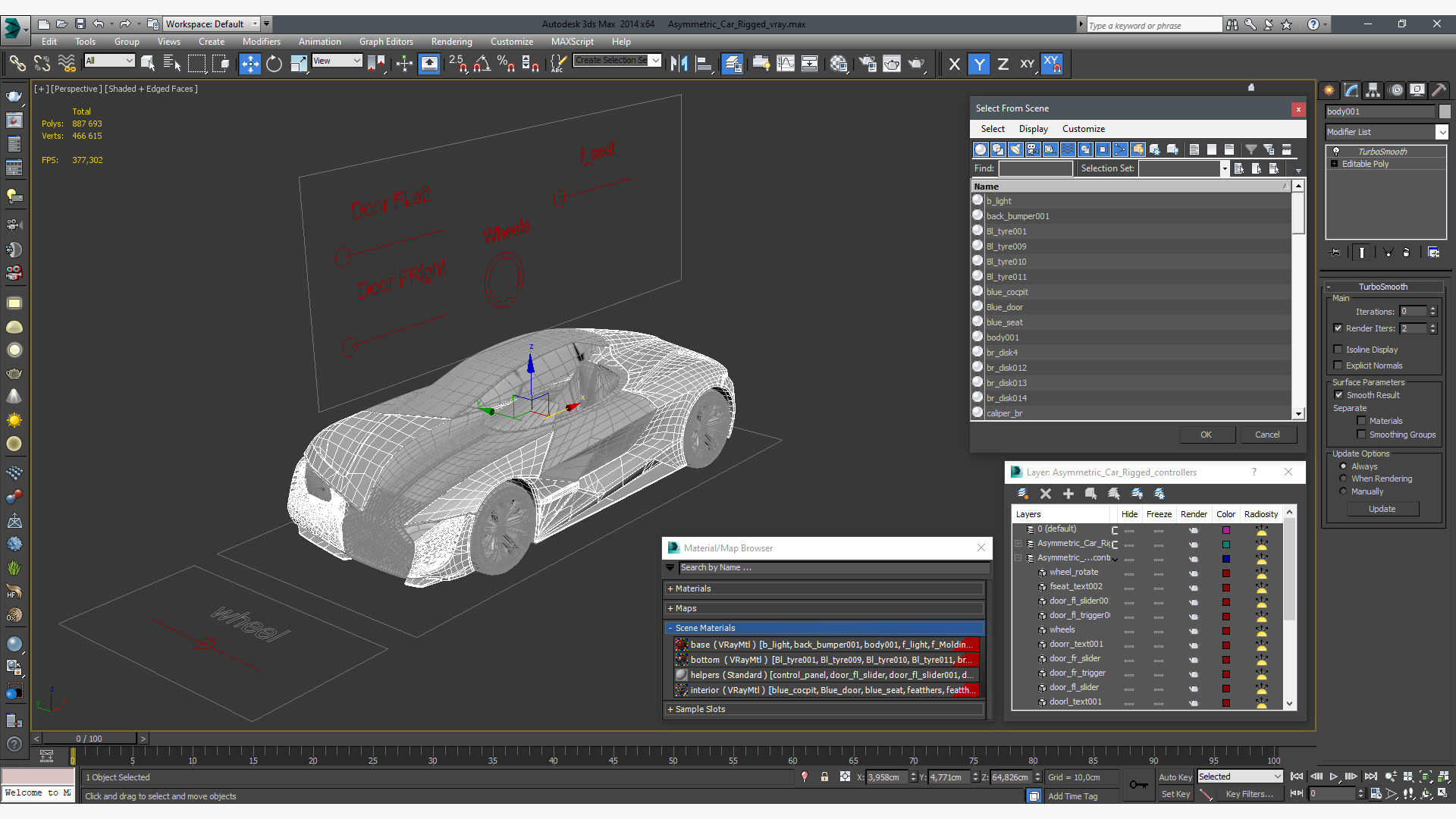 3D model Asymmetric Car Rigged for Cinema 4D