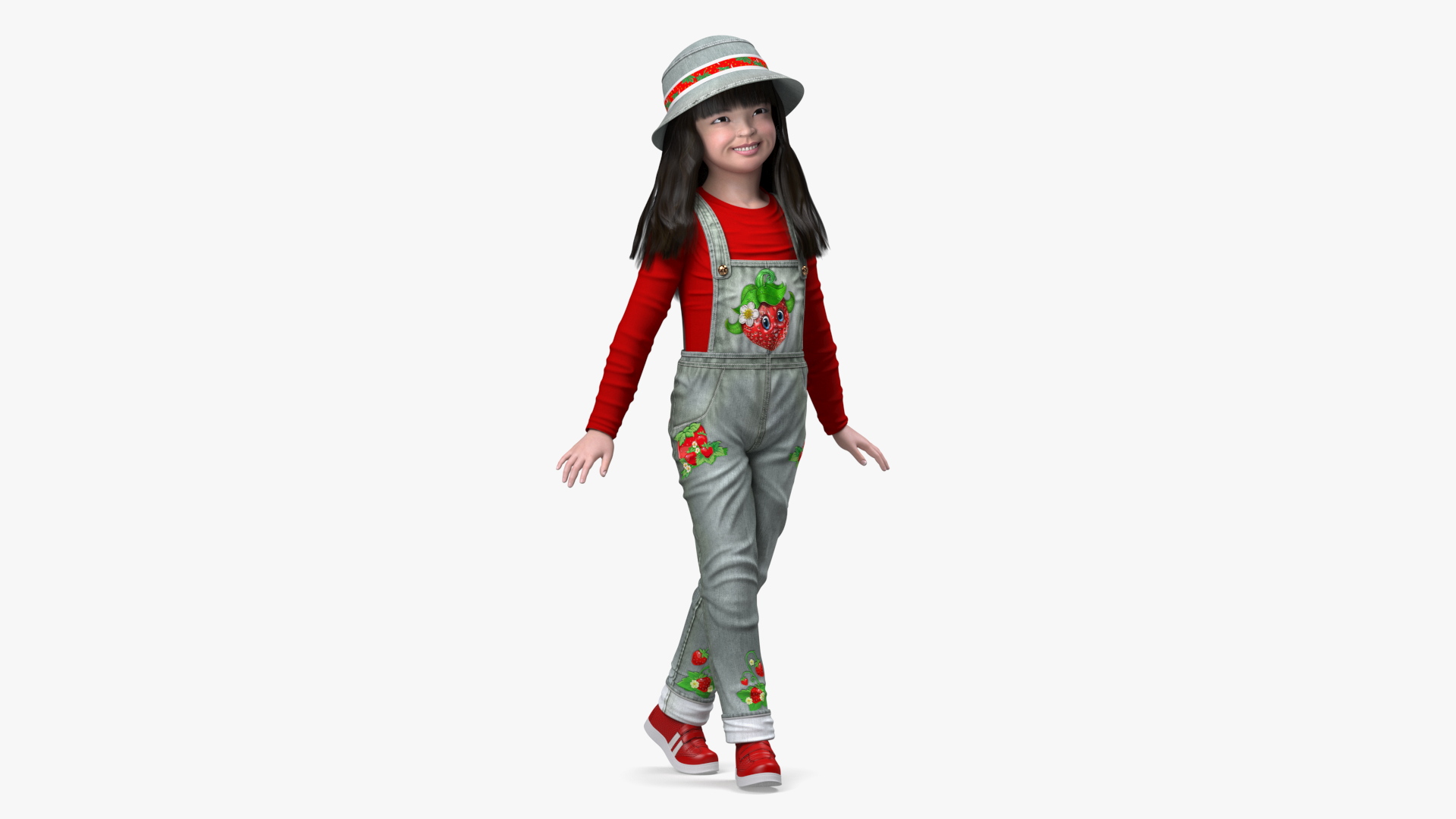 3D Smiling Girl in Street Clothes Walking model