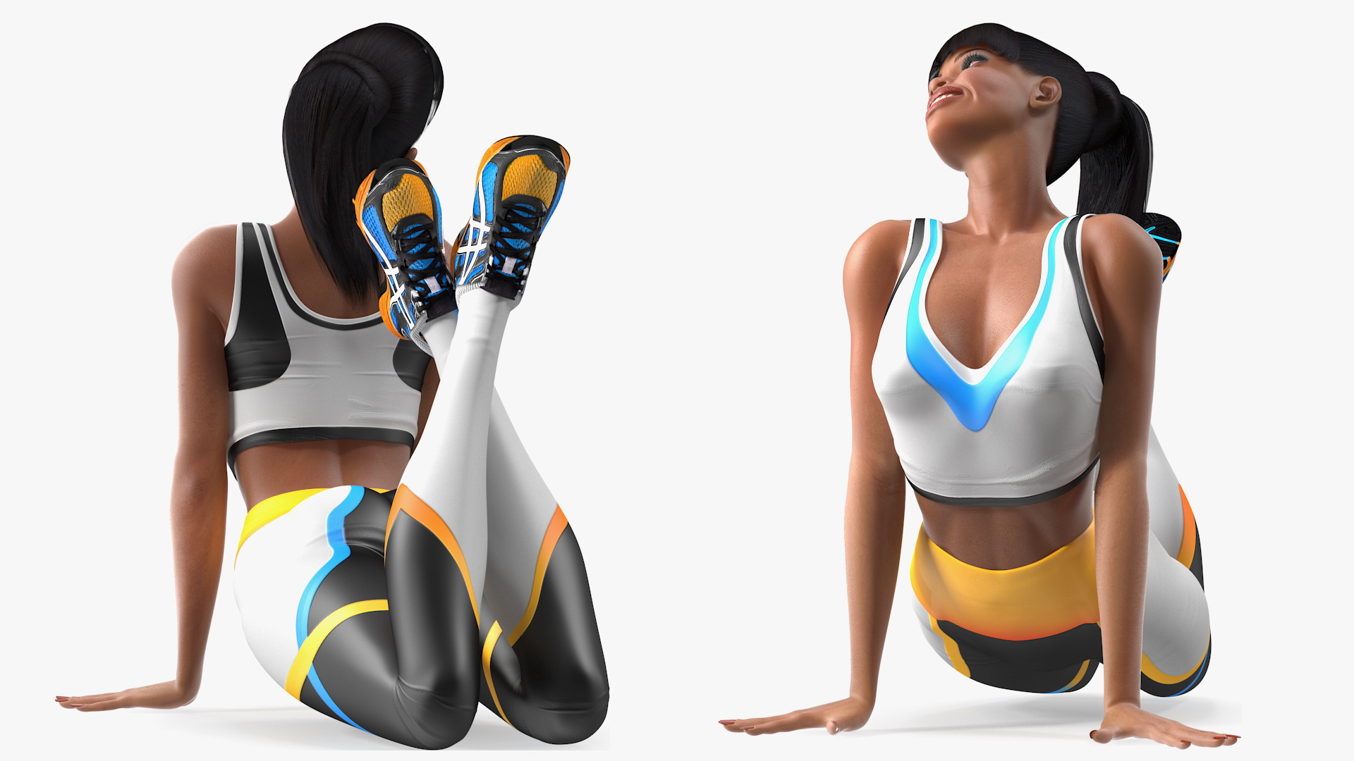 3D model Light Skin Fitness Woman Lying Pose