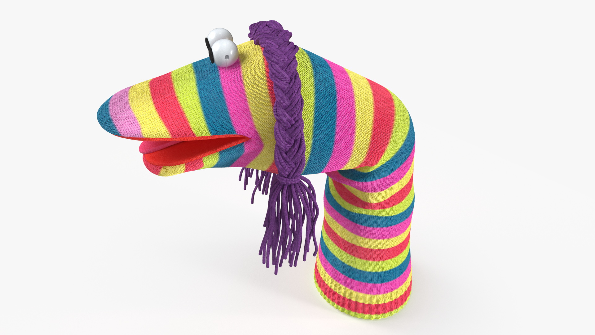 Sock Puppet Character Striped Girl Smiling Pose 3D