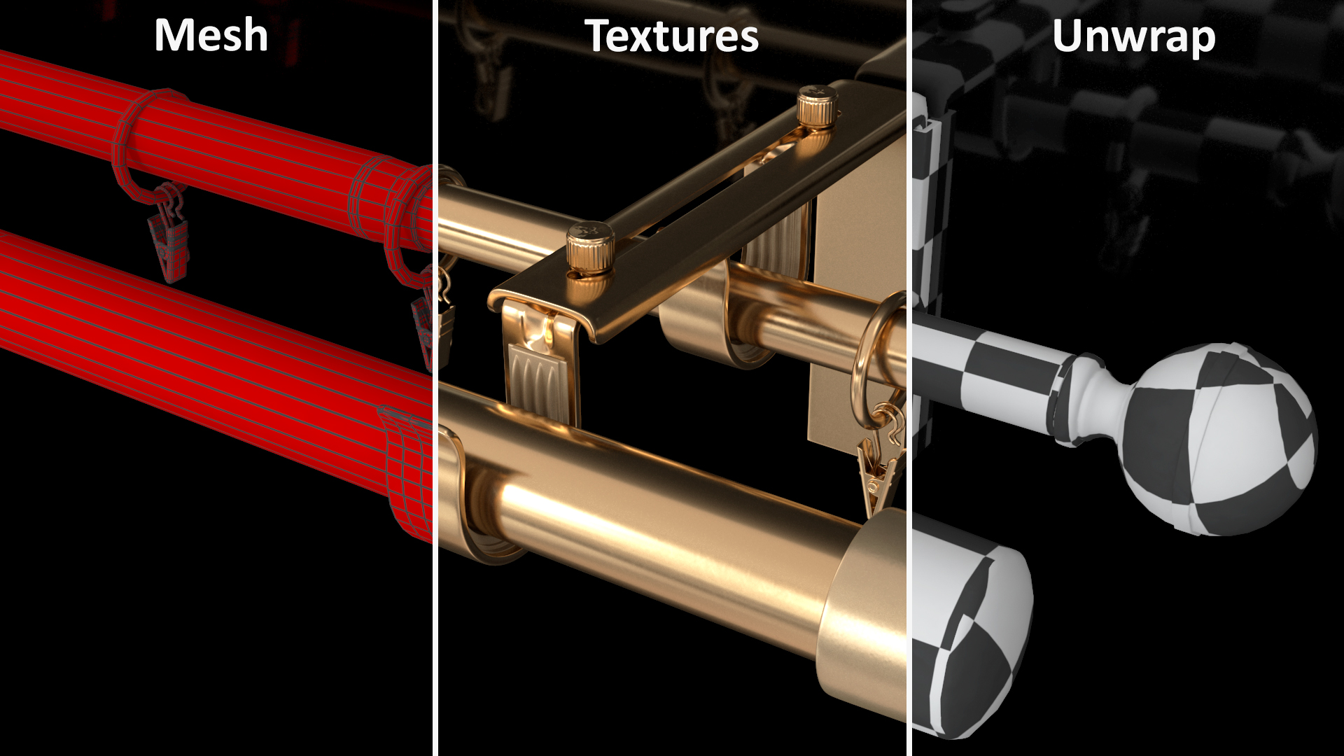 Gold Curtain Rods 3D