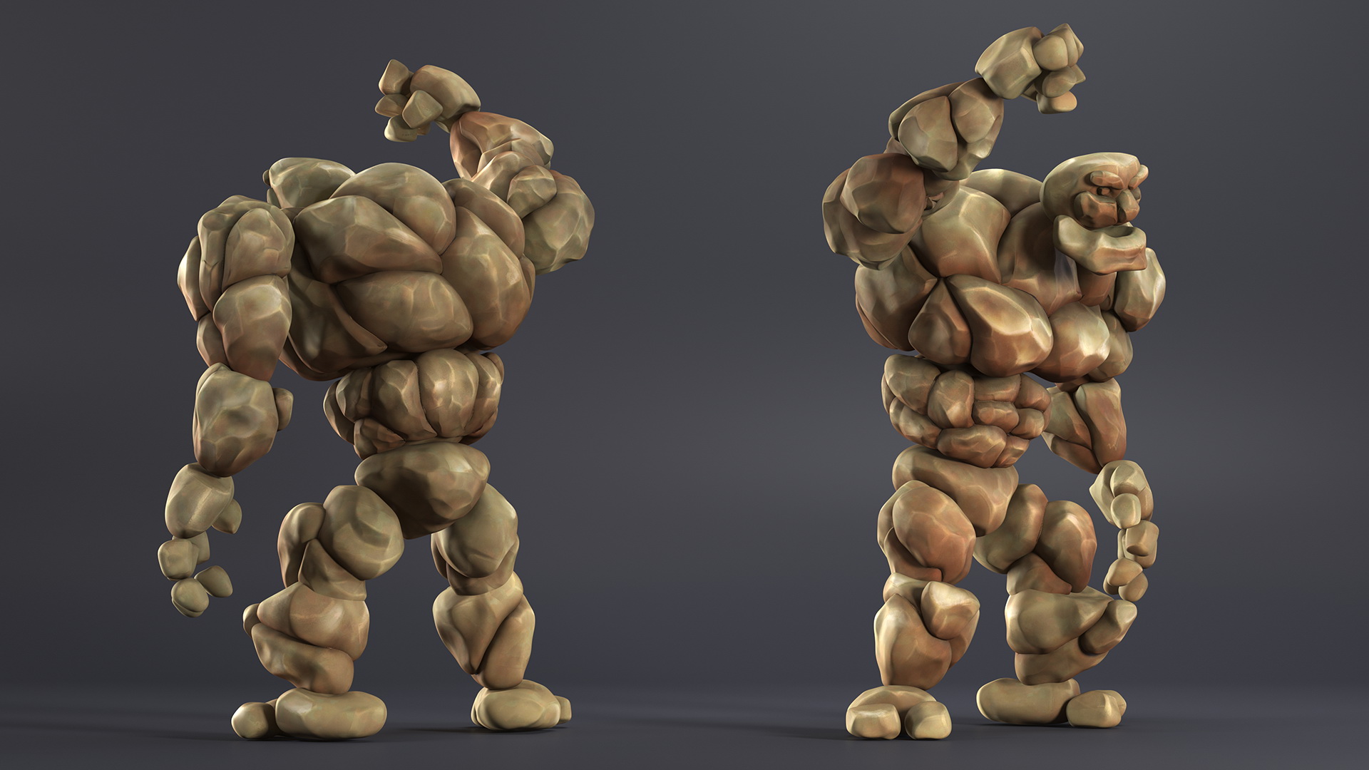 Stone Golem Cartoon Character Brown Rigged 3D