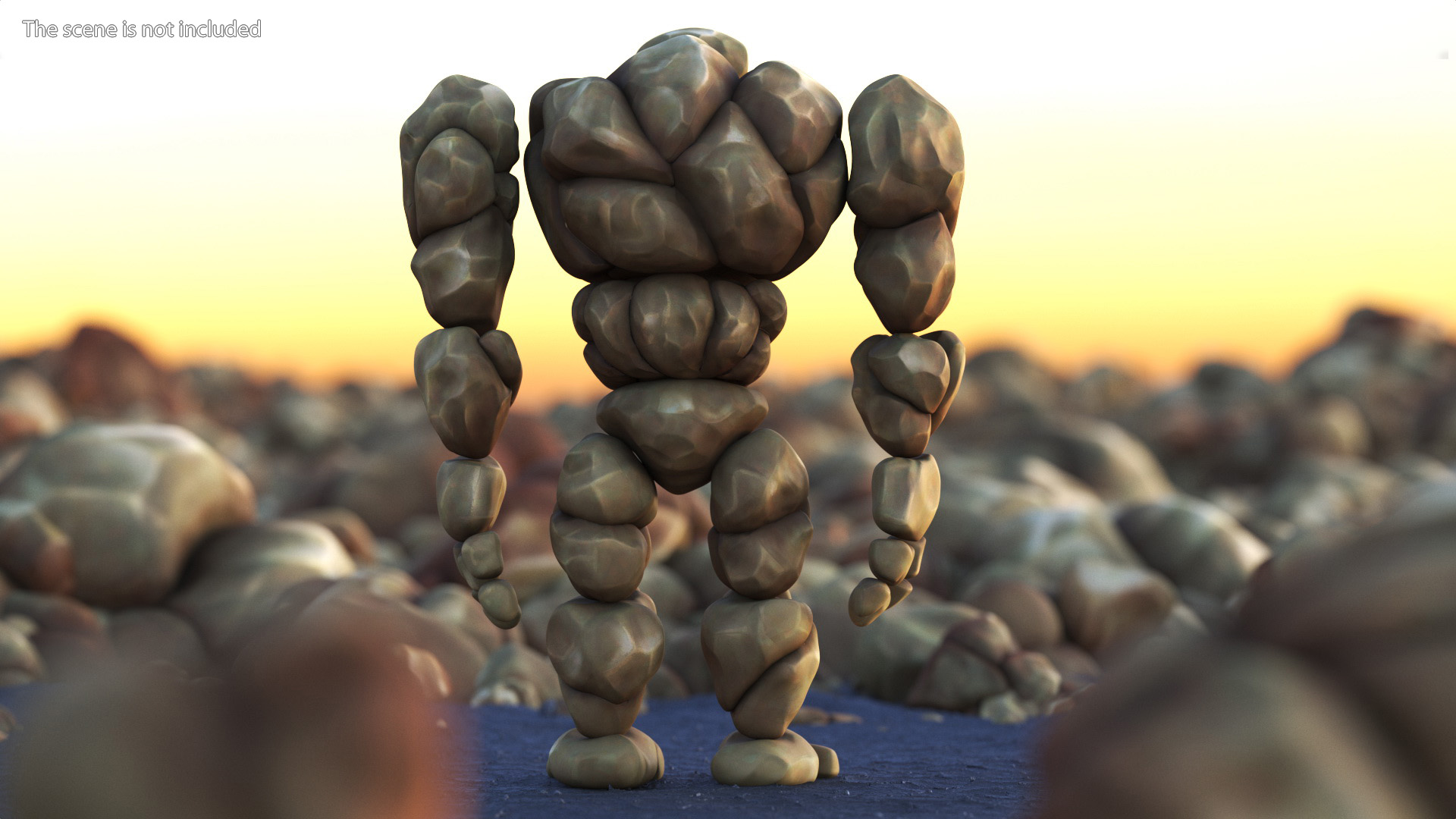 Stone Golem Cartoon Character Brown Rigged 3D