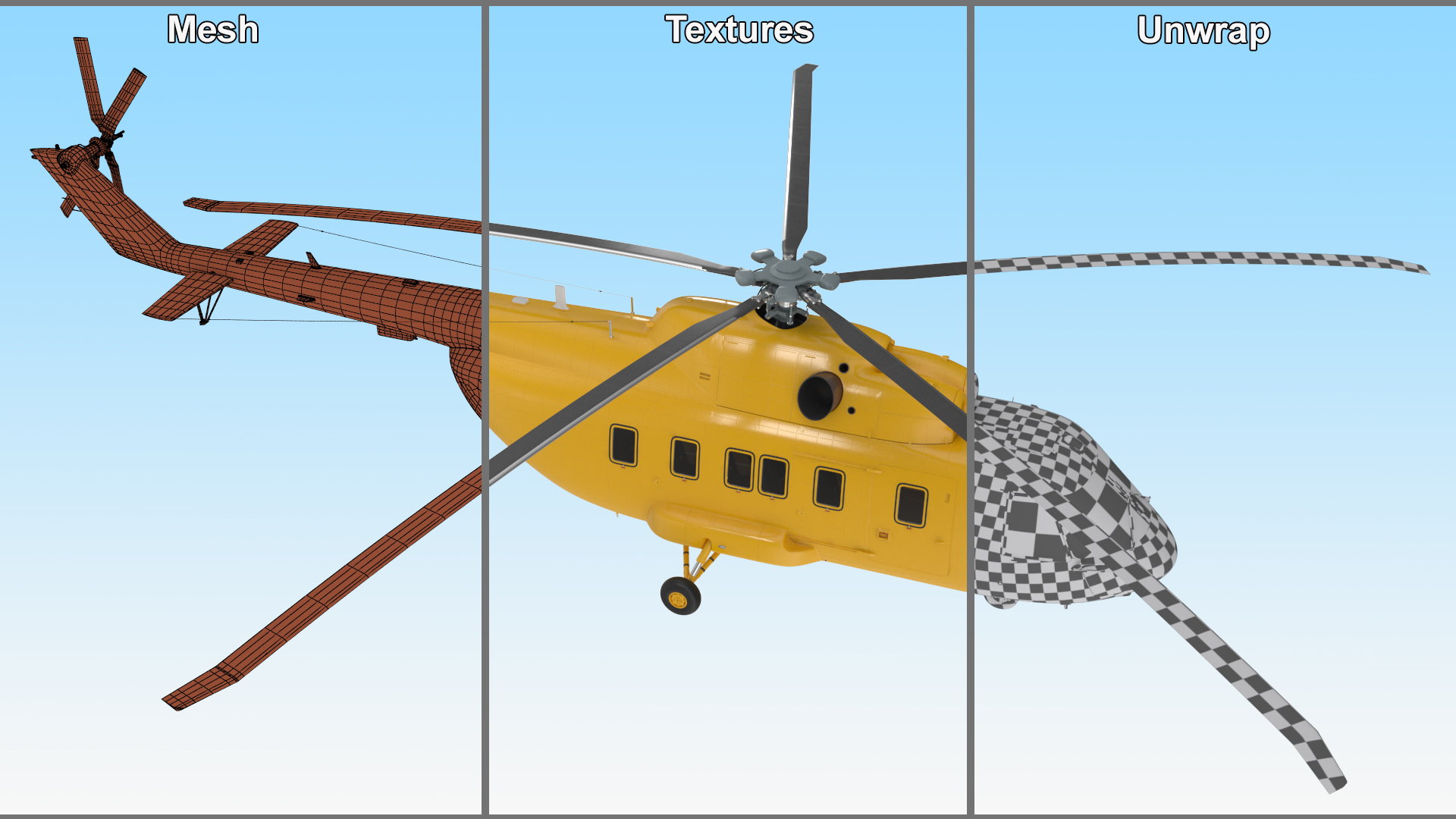 3D Offshore Cargo Helicopter Yellow Rigged for Cinema 4D model