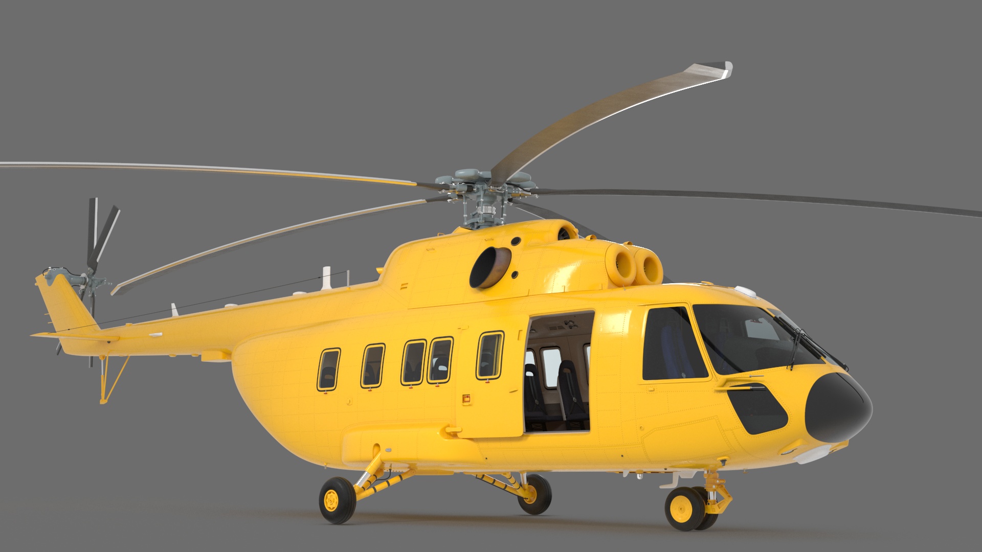 3D Offshore Cargo Helicopter Yellow Rigged for Cinema 4D model