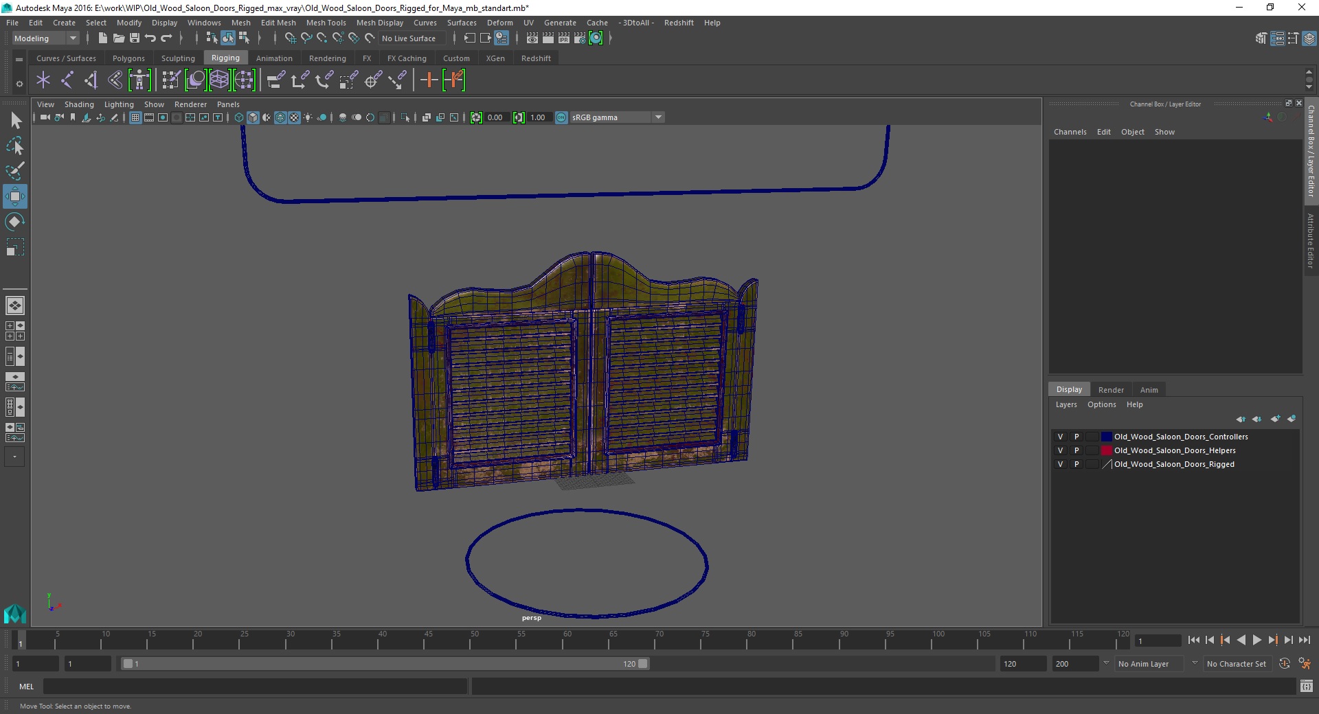 Old Wood Saloon Doors Rigged for Maya 3D