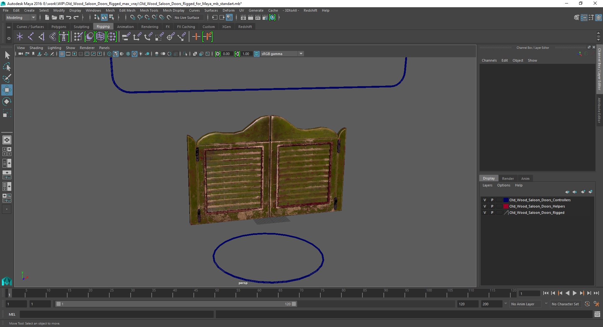 Old Wood Saloon Doors Rigged for Maya 3D