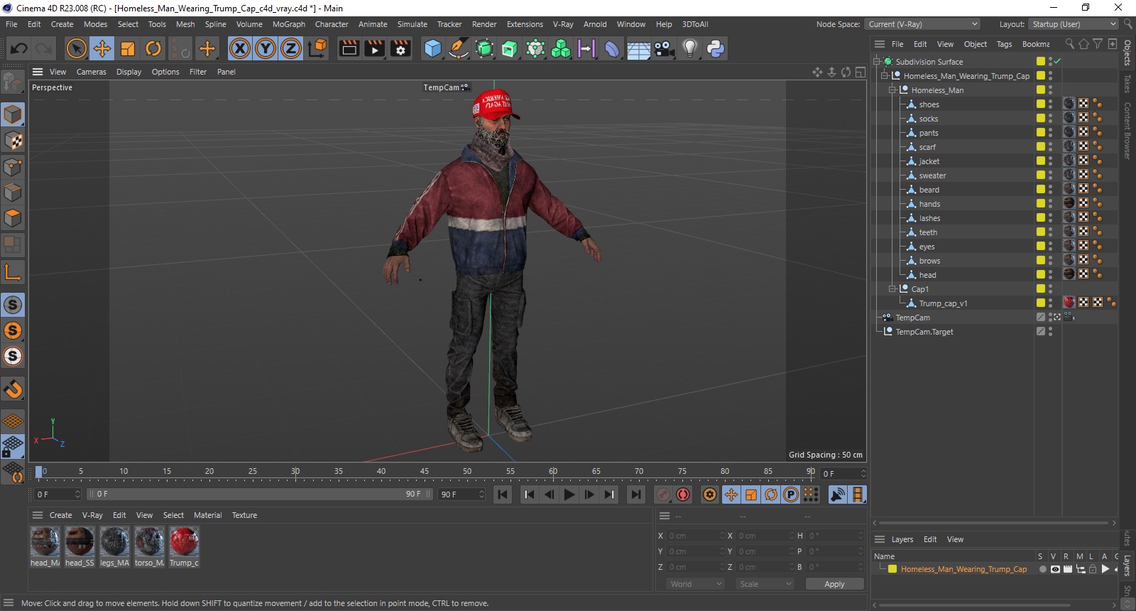 3D model Homeless Man Wearing Trump Cap