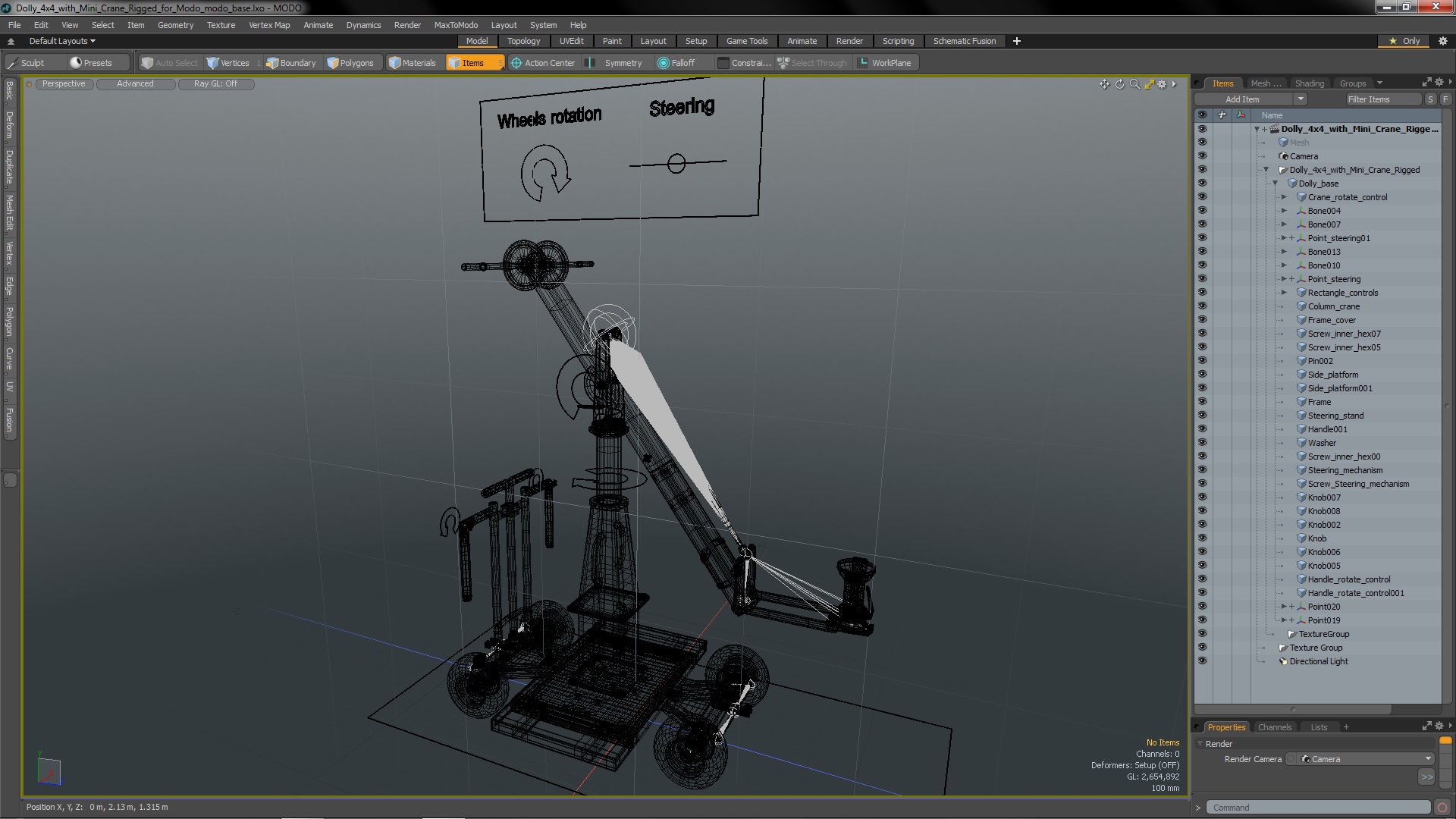 3D Dolly 4x4 with Mini Crane Rigged for Modo