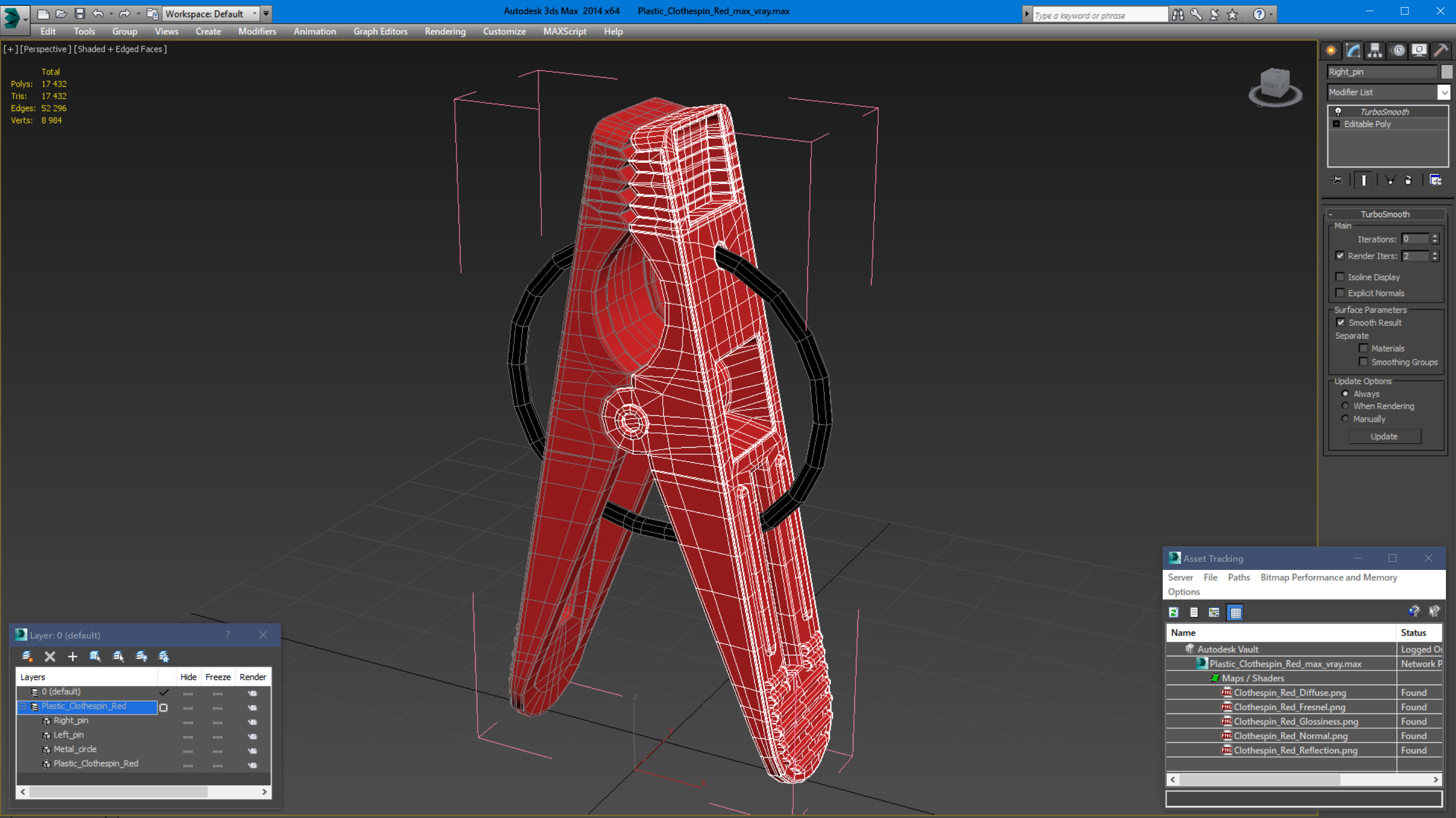 Plastic Clothespin Red 3D