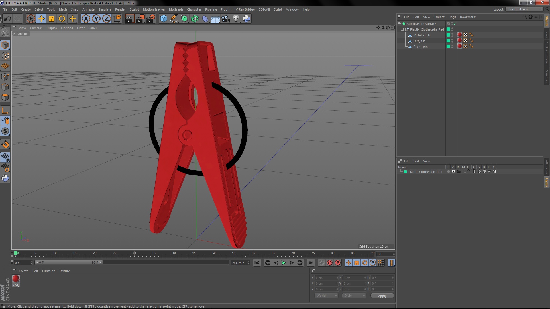 Plastic Clothespin Red 3D