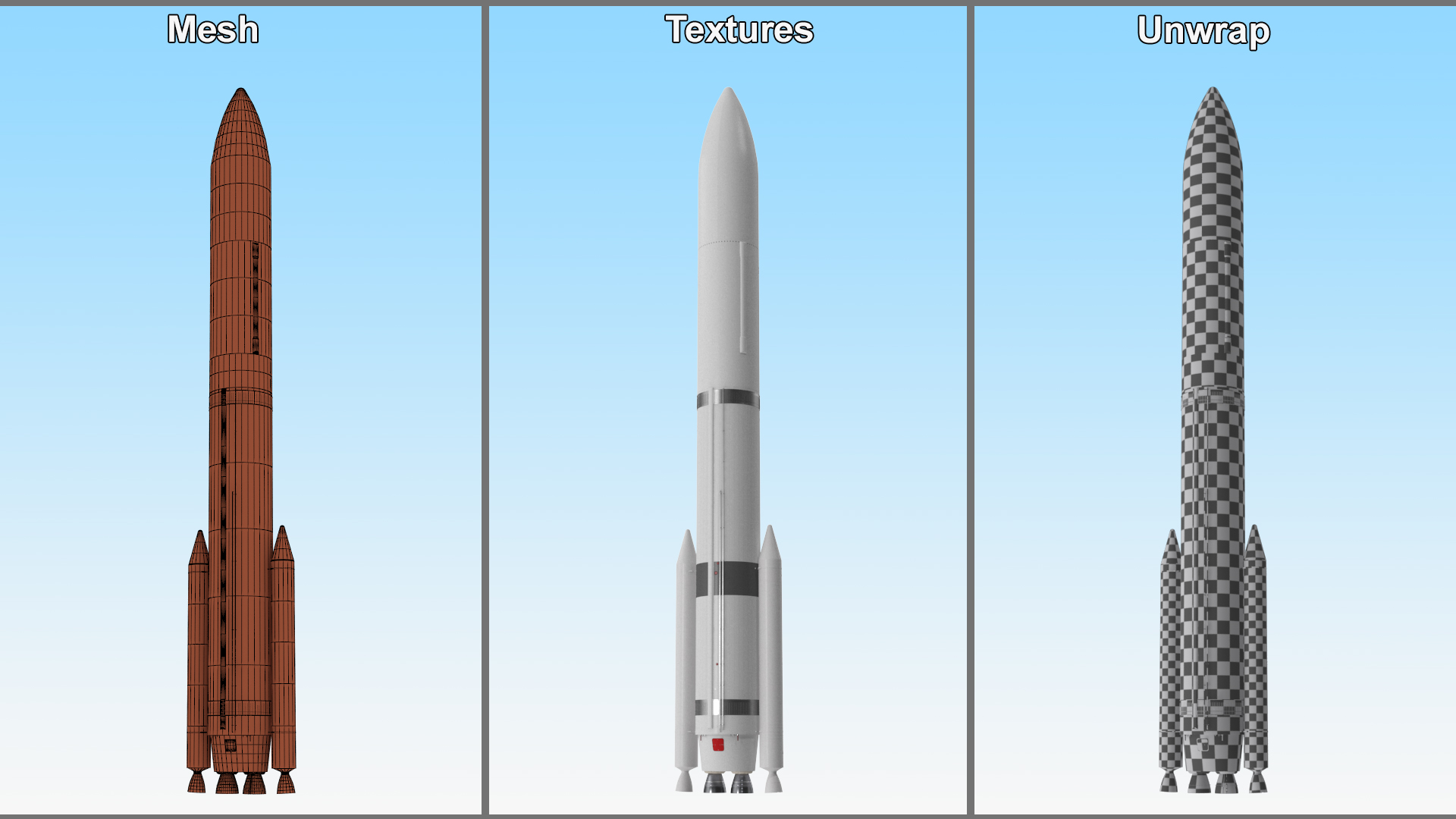 Heavy Lift Launch Vehicle with Two Solid Boosters 3D model