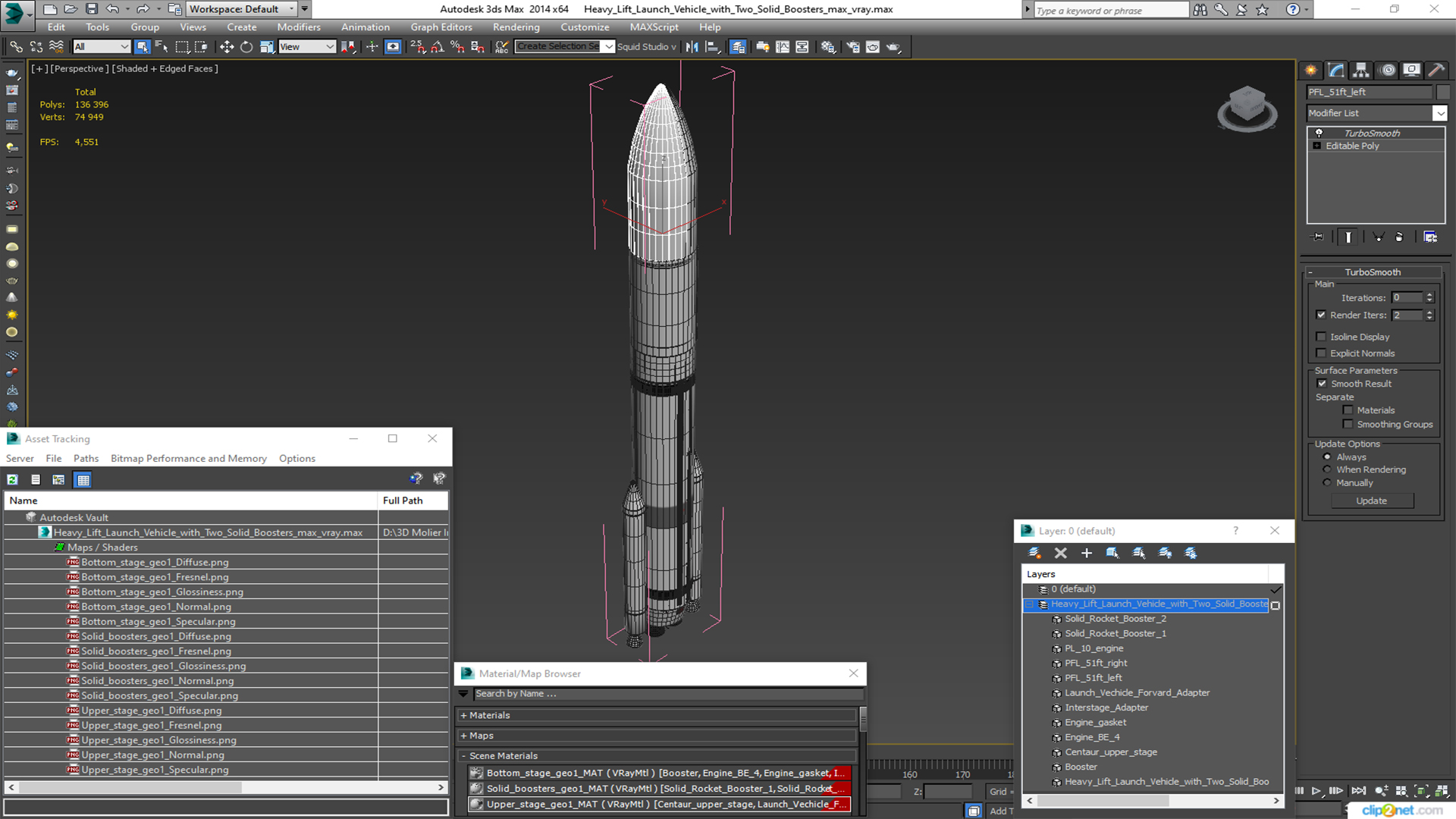 Heavy Lift Launch Vehicle with Two Solid Boosters 3D model