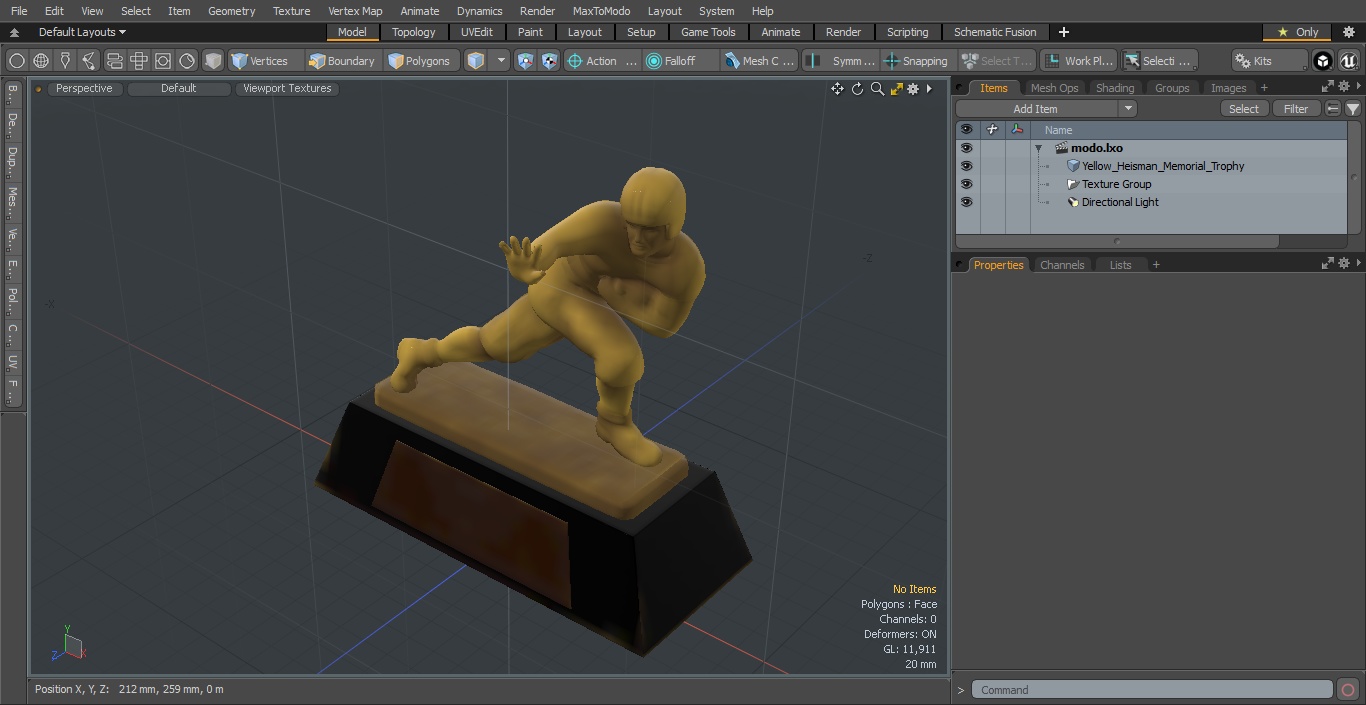 3D model Yellow Heisman Memorial Trophy