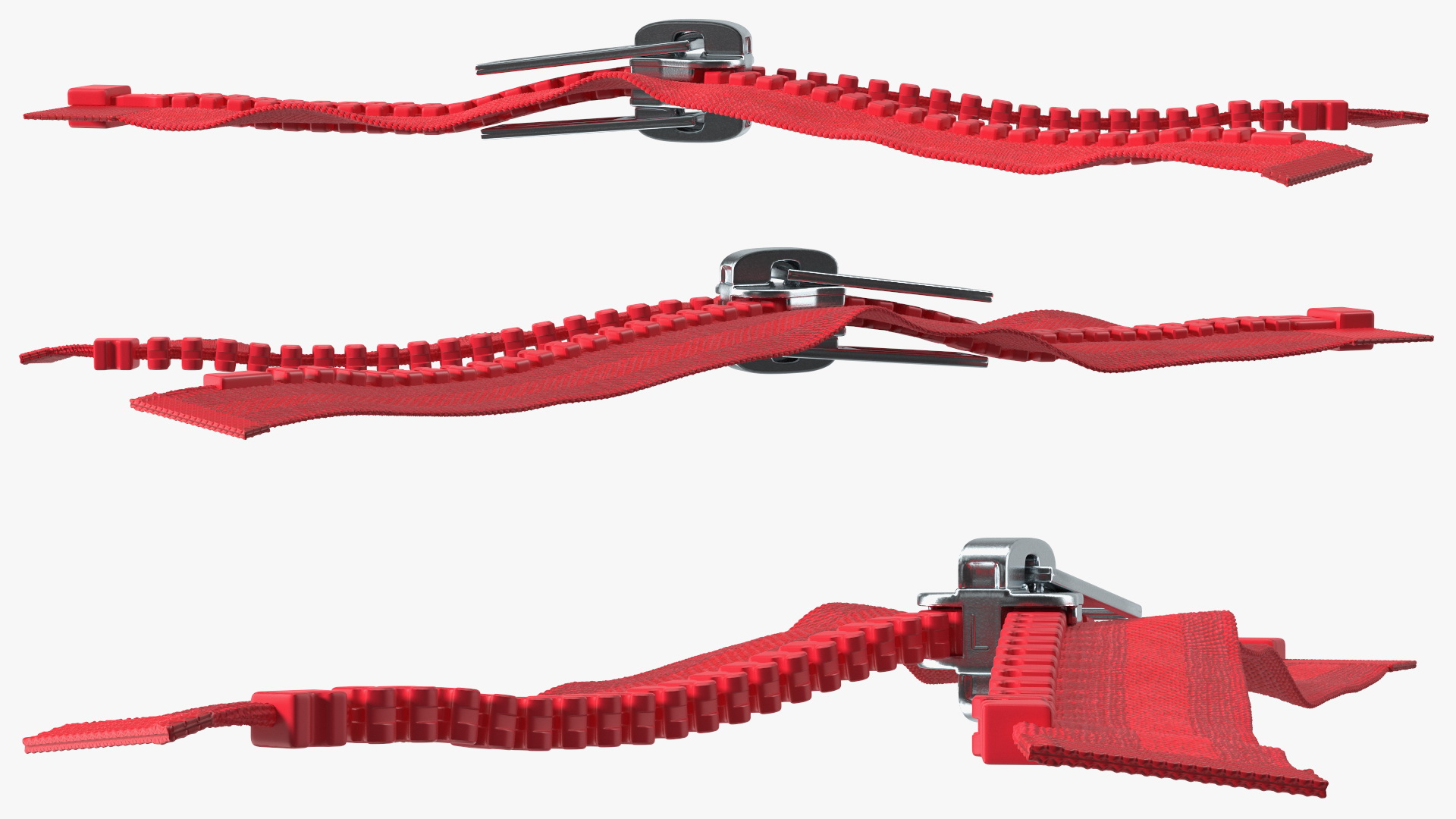 3D model Two Sided Plastic Zipper Opened Red