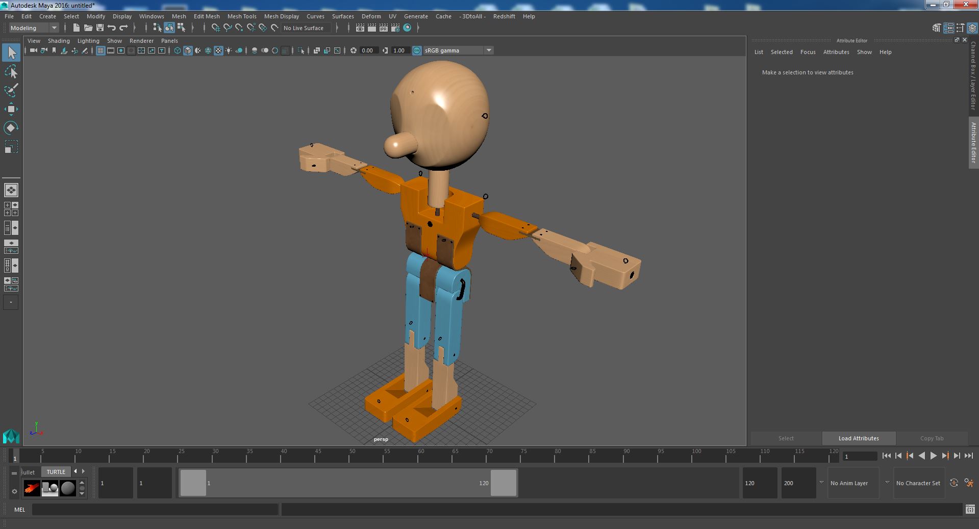 3D T-Pose Colored Wooden Character