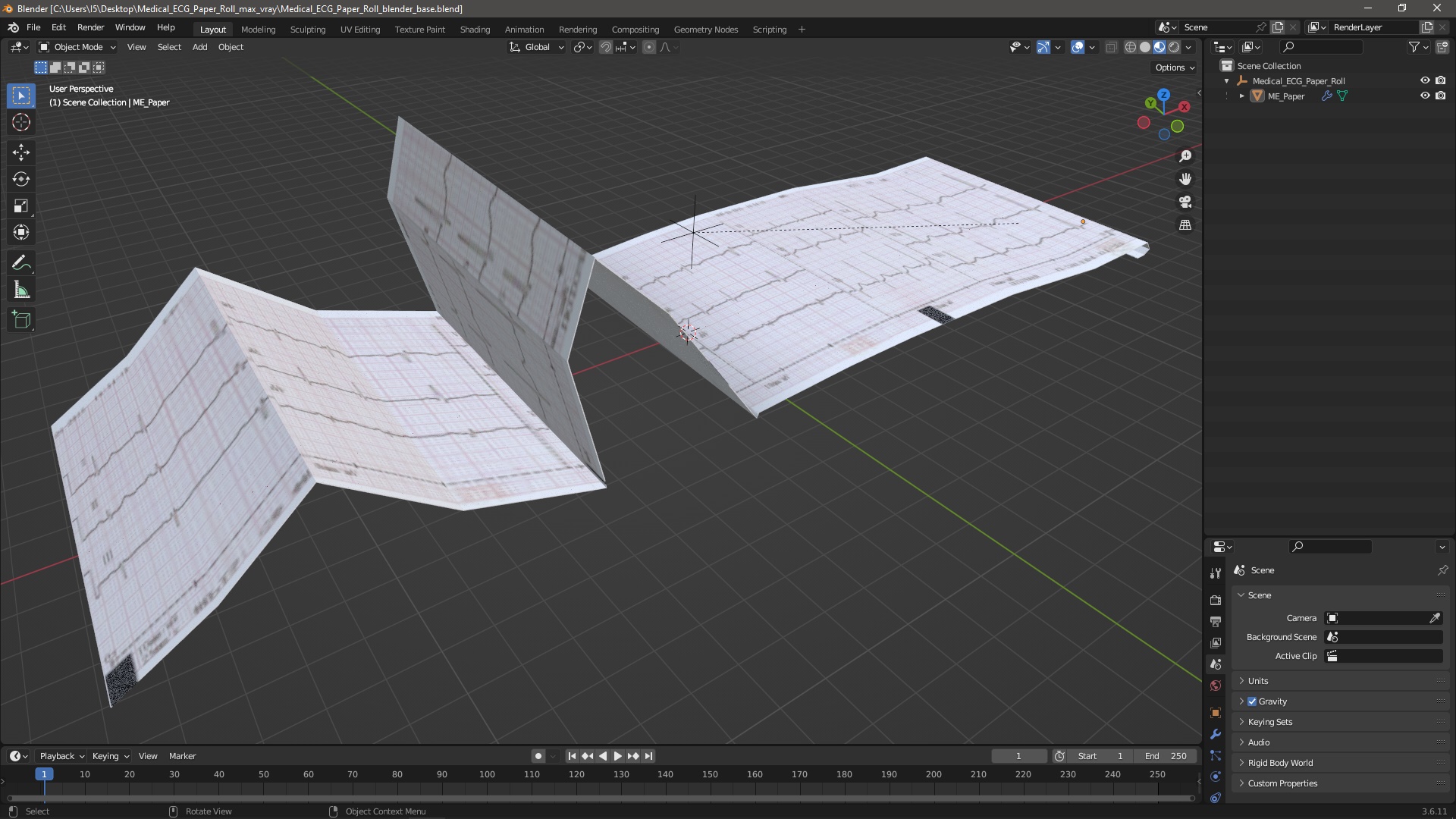 Medical ECG Paper Roll 3D