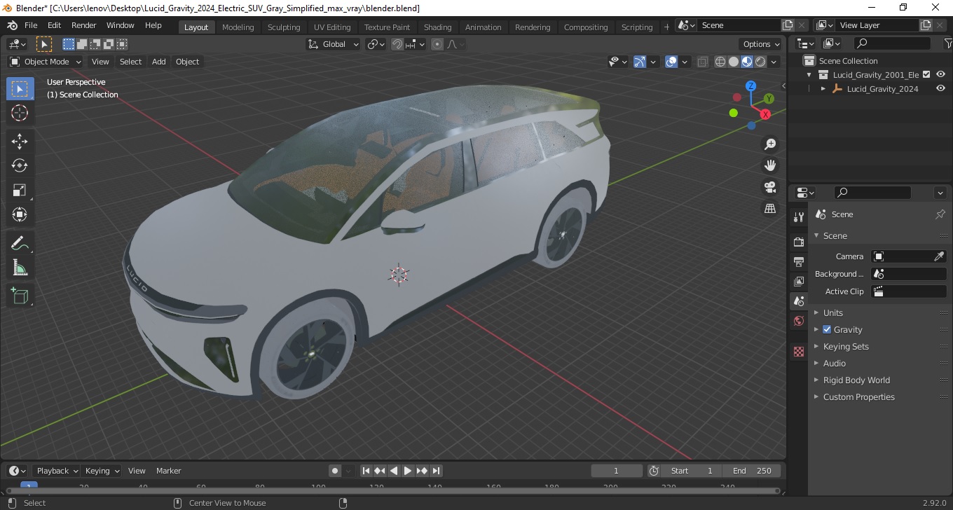 Lucid Gravity 2024 Electric SUV Gray Simplified 3D