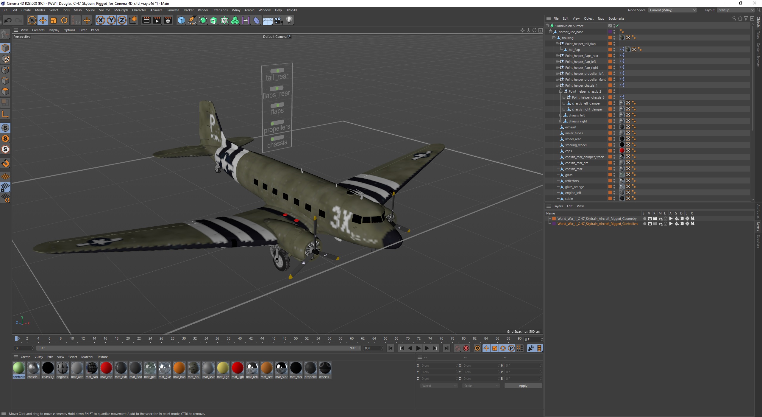 WWII Douglas C-47 Skytrain Rigged for Cinema 4D 3D