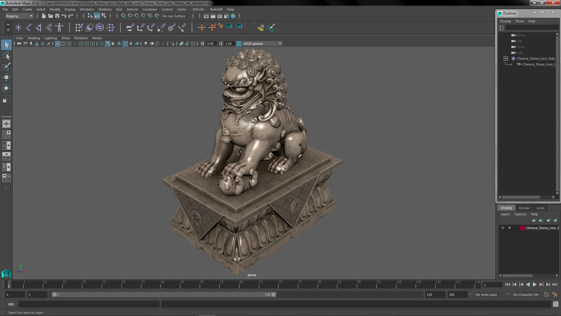 3D model Chinese Stone Lion Statue