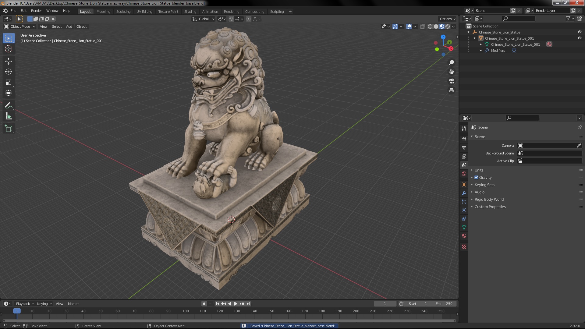 3D model Chinese Stone Lion Statue