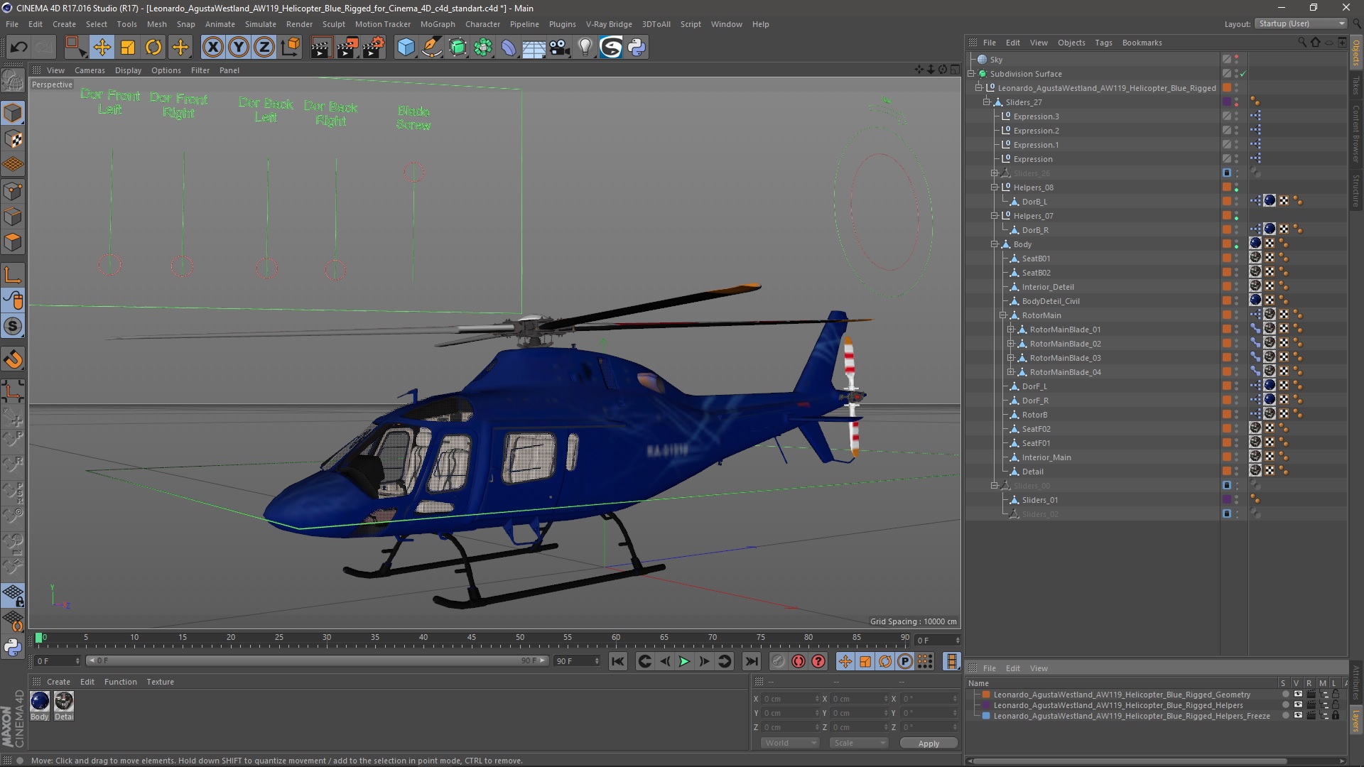 3D Leonardo AgustaWestland AW119 Helicopter Blue Rigged for Cinema 4D