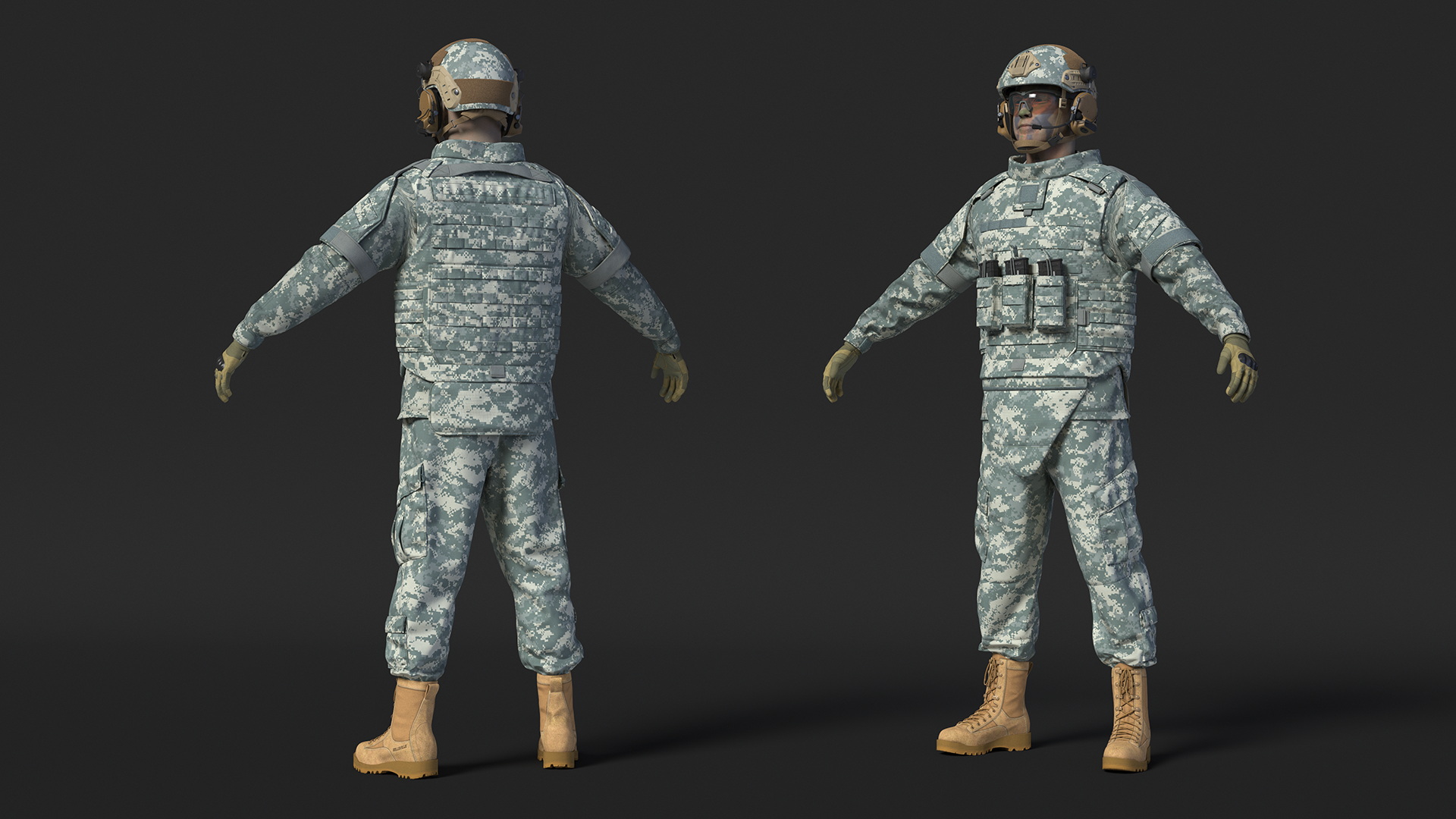 Soldier in Grey Gear and Assault Rifle A-pose Fur 3D model